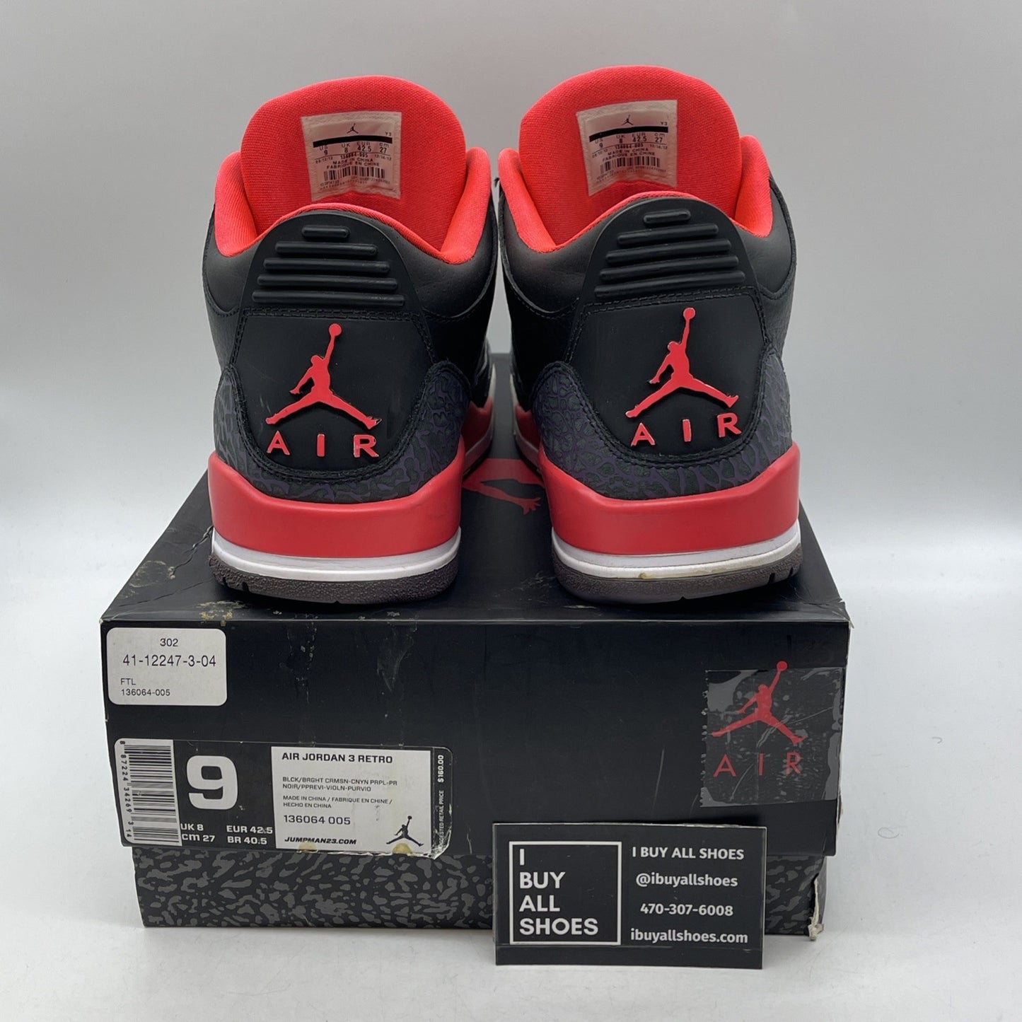 Size 9 - Air Jordan 3 Retro Crimson (136064-005)