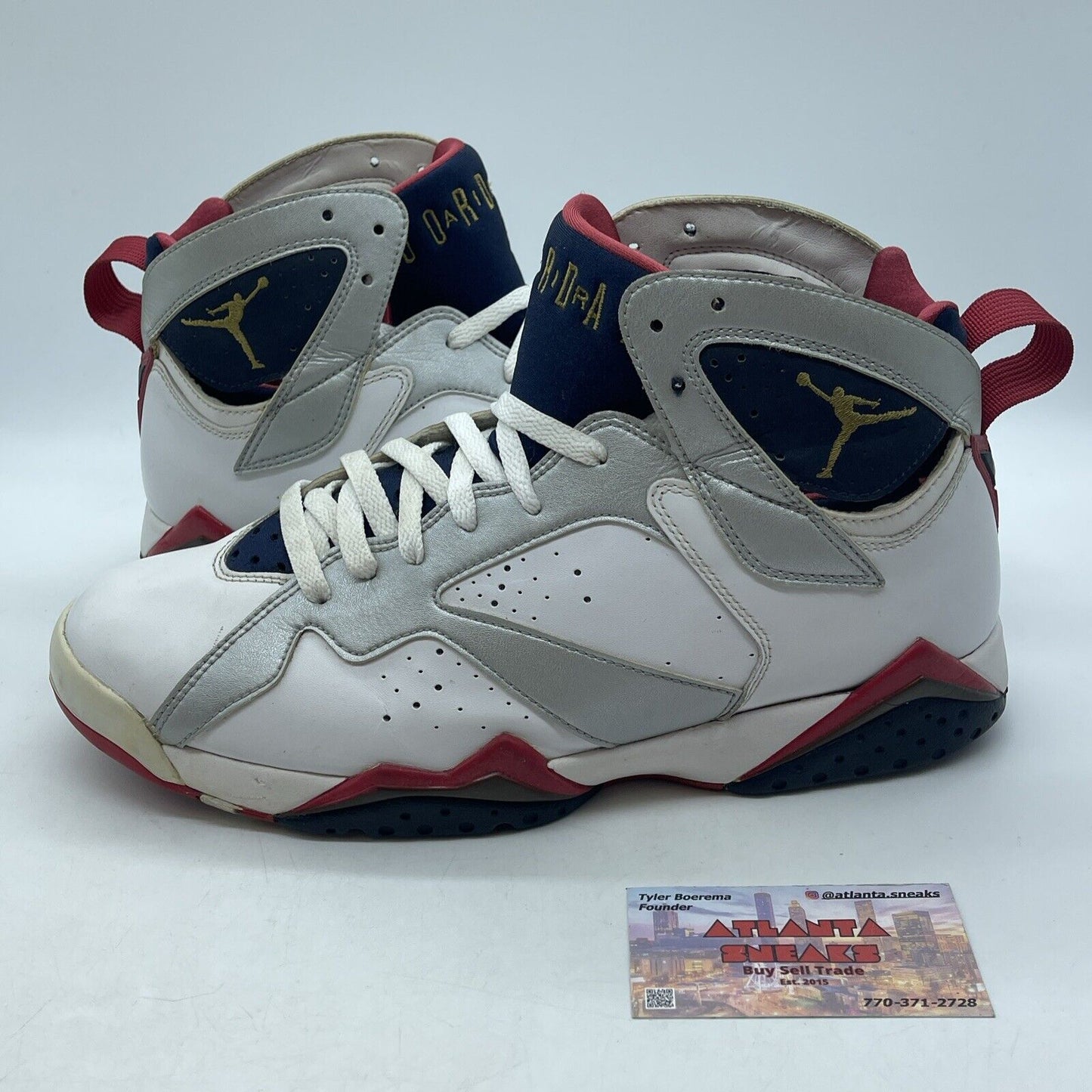 Size 10 - Air Jordan 7 Retro 2012 Olympic Black White Red Gold (304775-135)