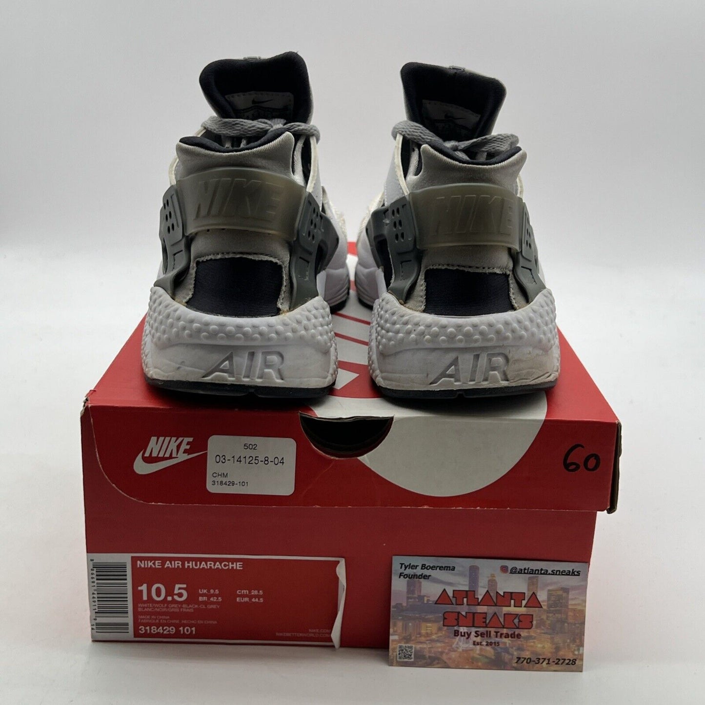 Size 10.5 - Nike Air Huarache White Black Grey (318429-101)