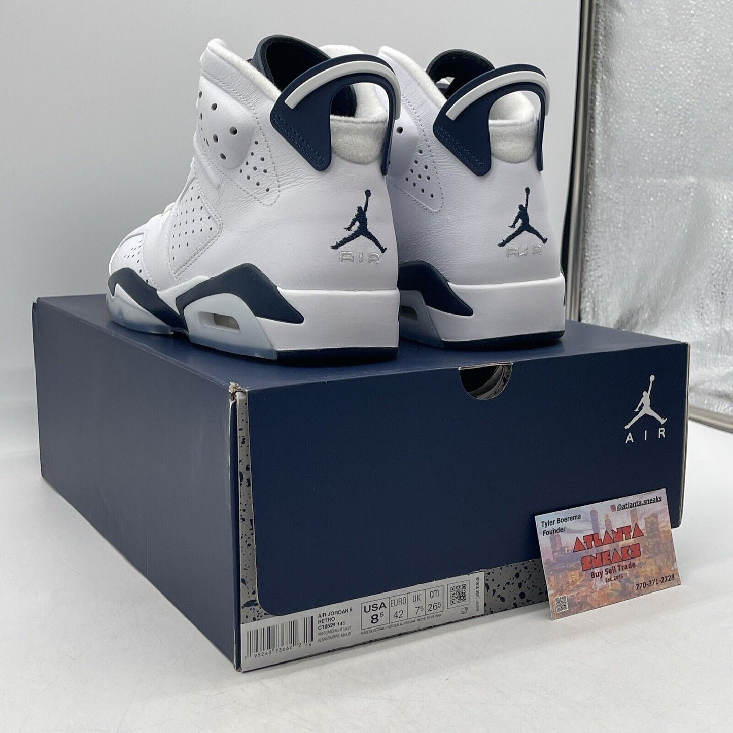 Size 8.5 - Jordan 6 Retro Midnight Navy White Leather (CT8529-141)