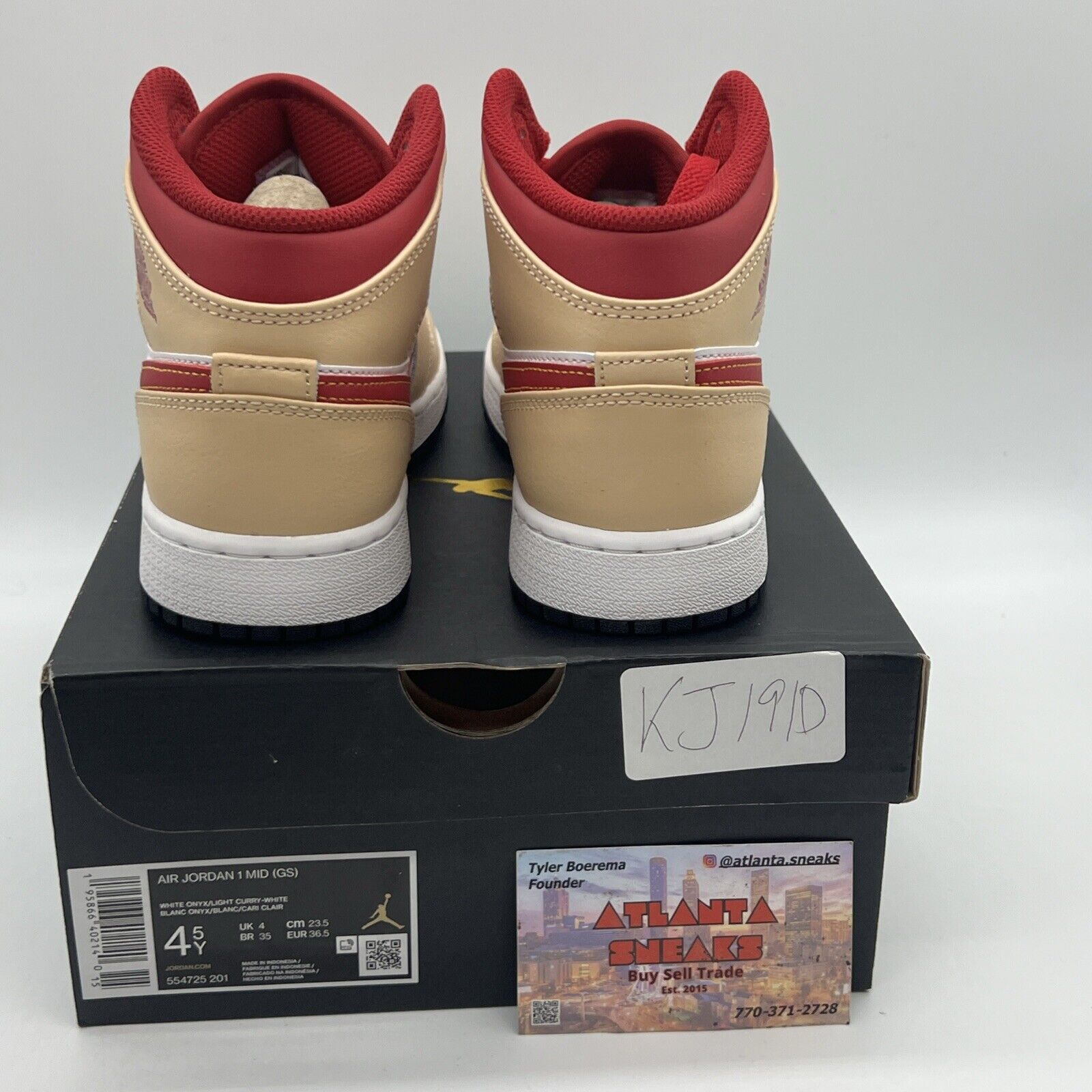 Size 4.5Y - Jordan 1 Mid Light Curry Cardinal Red