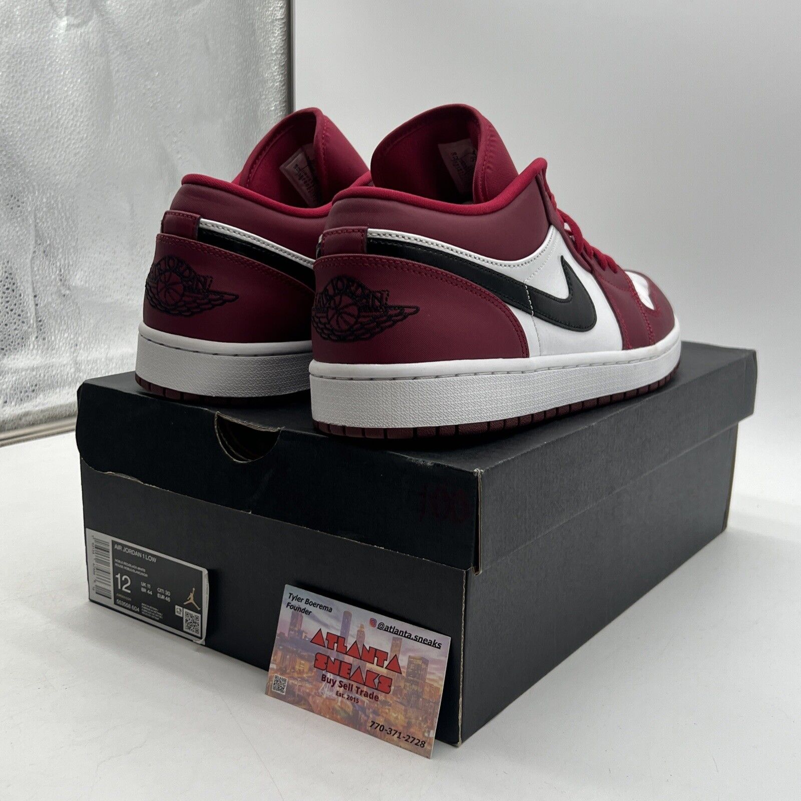 Size 12 - Air Jordan 1 Low Noble Red White Black Leather Maroon (553558-604)