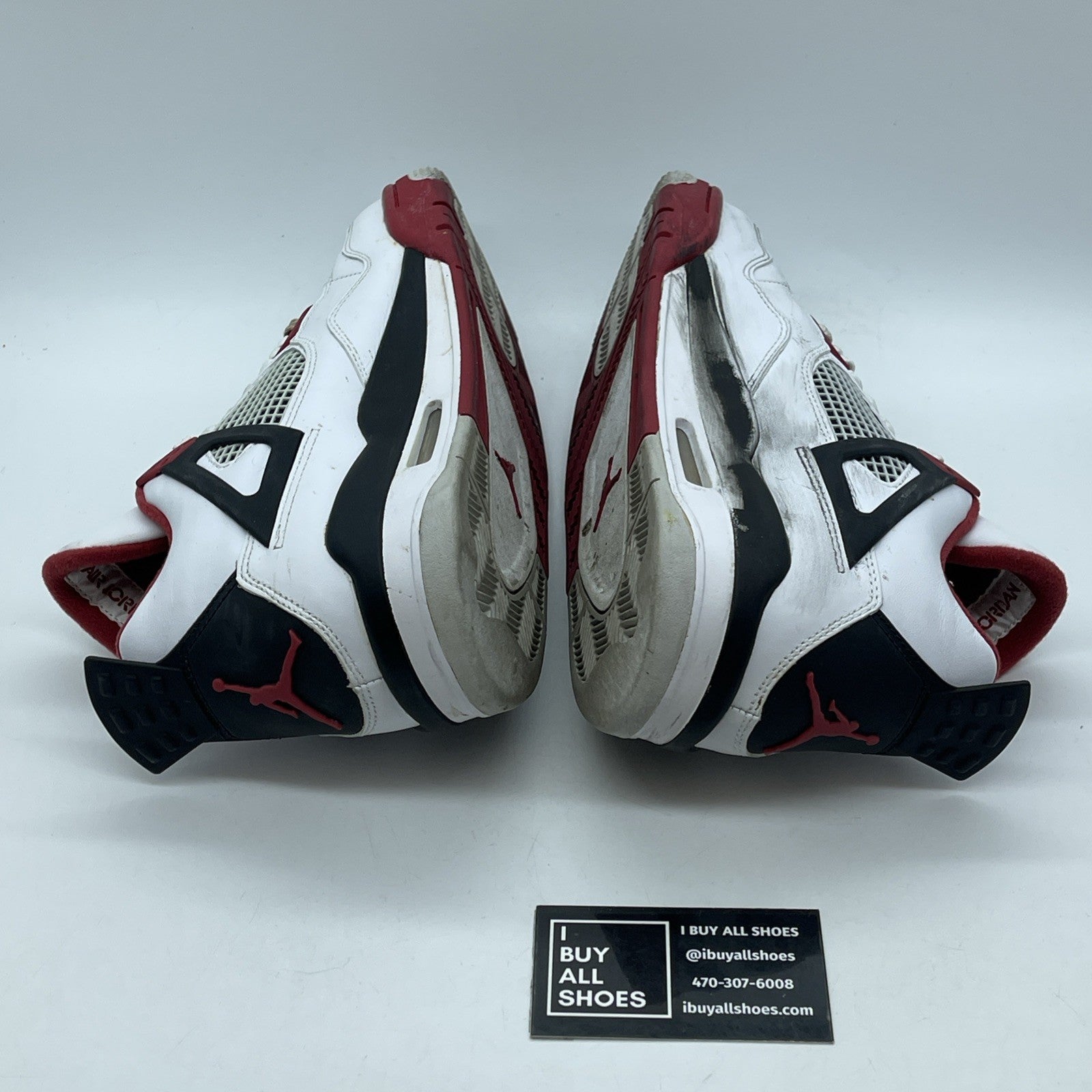 Size 9.5 - Jordan 4 Retro Fire Red White Black Suede (308497-110)