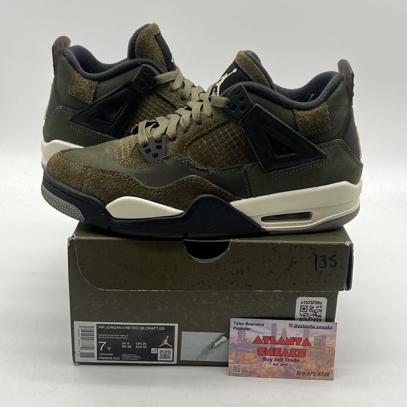 Size 7Y - Jordan 4 SE Retro Low Craft - Olive White Black Suede (FB9928-200)