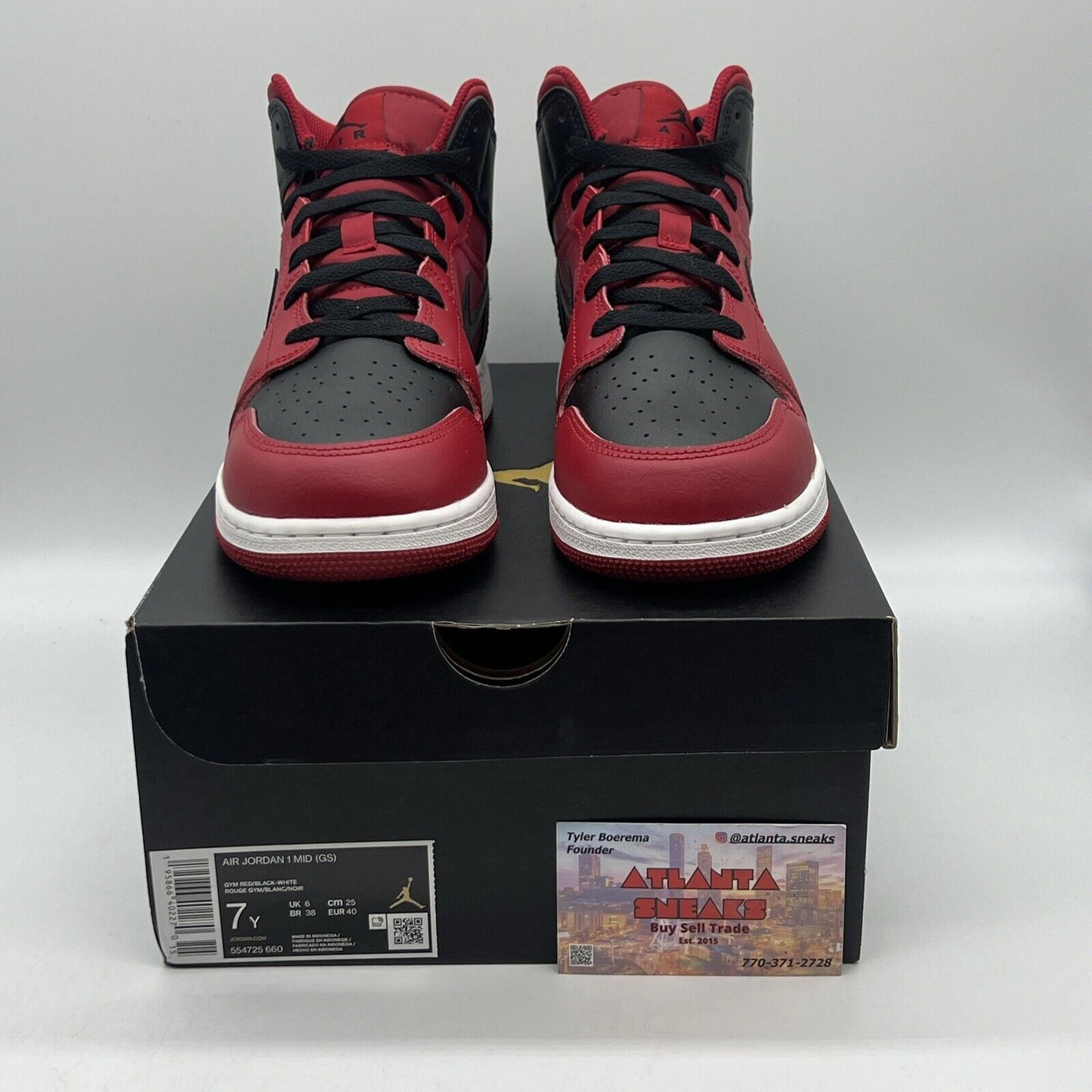 Size 7 - Jordan 1 Mid Reverse Bred Brand New Og All Black Red White