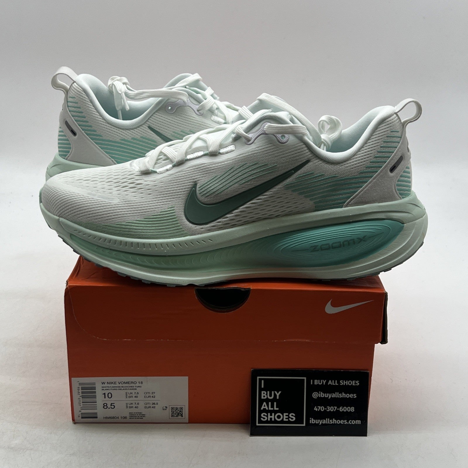 Size 10W - Nike WMNS Zoom Vomero 18 Running ZoomX ReactX White Turq (HM6804-106)