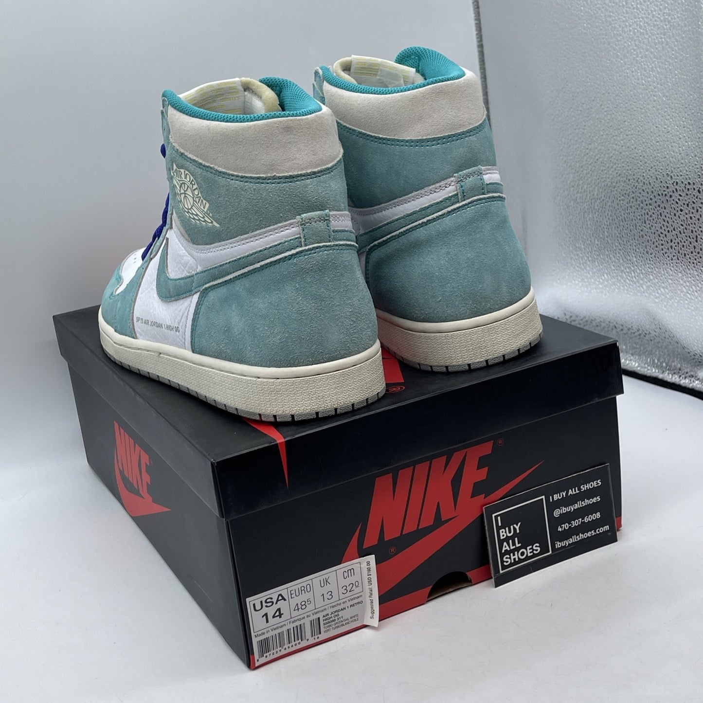 Size 14 - Jordan 1 Retro OG High Turbo Green White Suede Leather (555088-311)