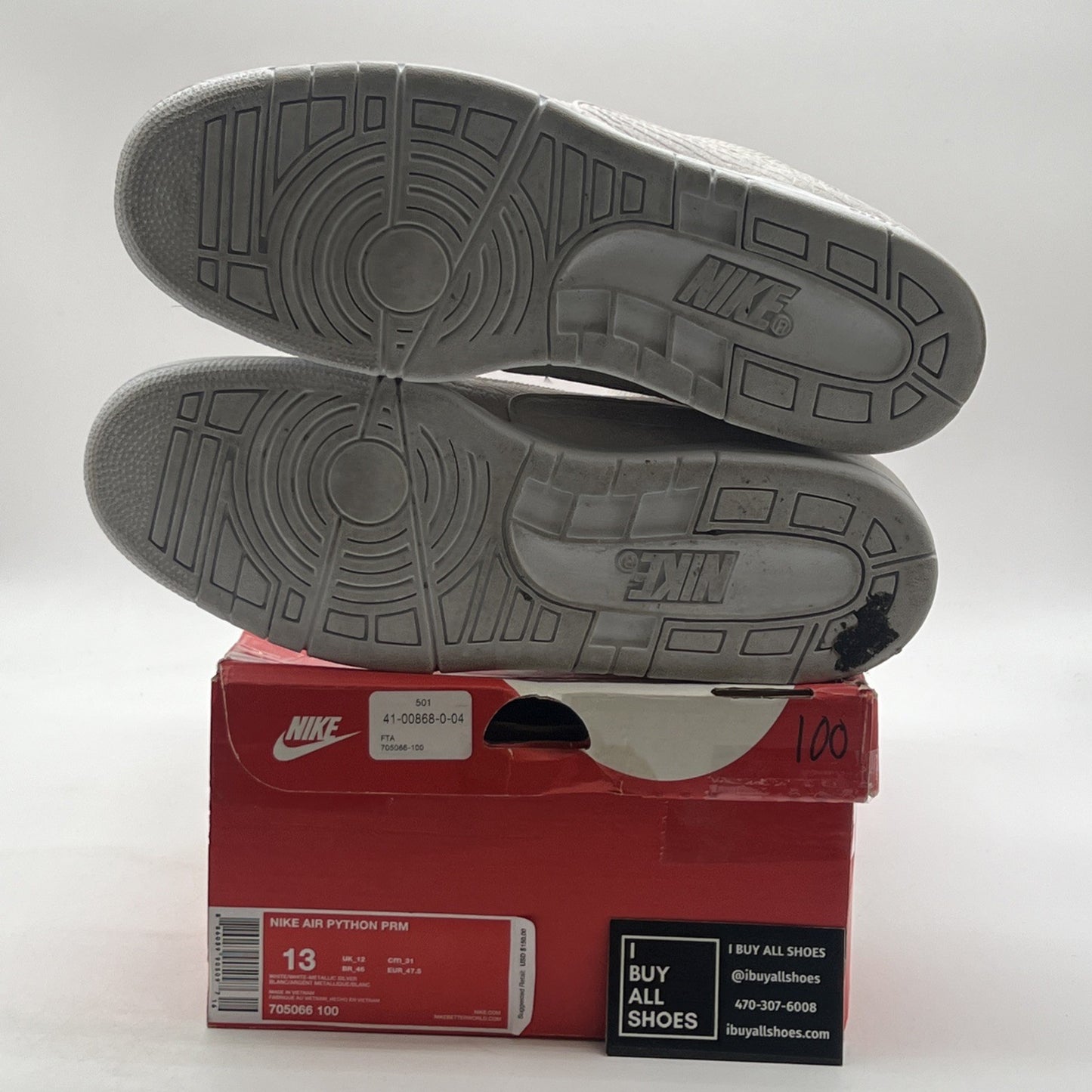 Size 13 - Nike Air Python Premium White Metallic Silver (705066-100)