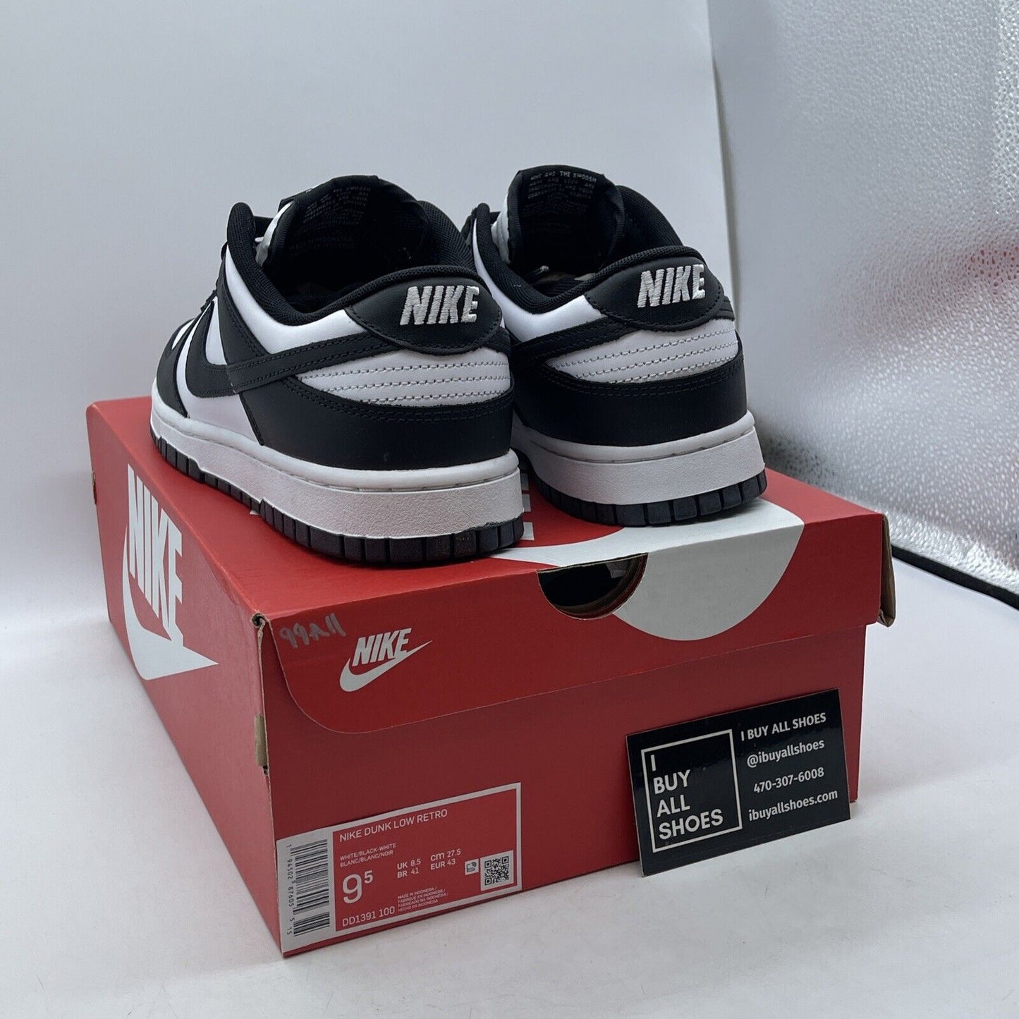 Size 9.5 - Nike Dunk Low Black White Suede Leather  (DD1391-100)