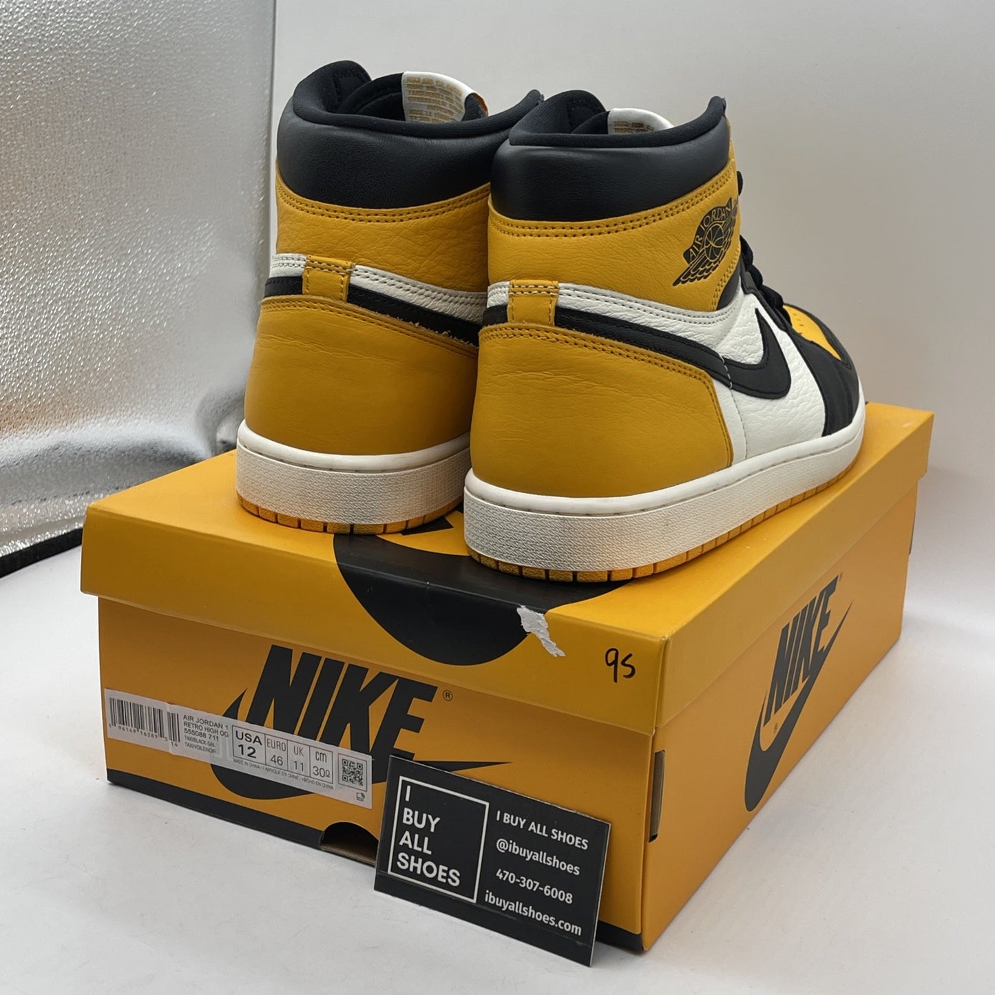 Size 12 - Jordan 1 Retro OG High Yellow Toe Black White Leather (555088-711)