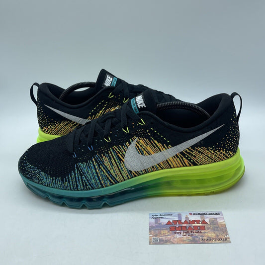 Size 11 - Nike Flyknit Max Black Blue Neon Yellow White Suede (620469-001)