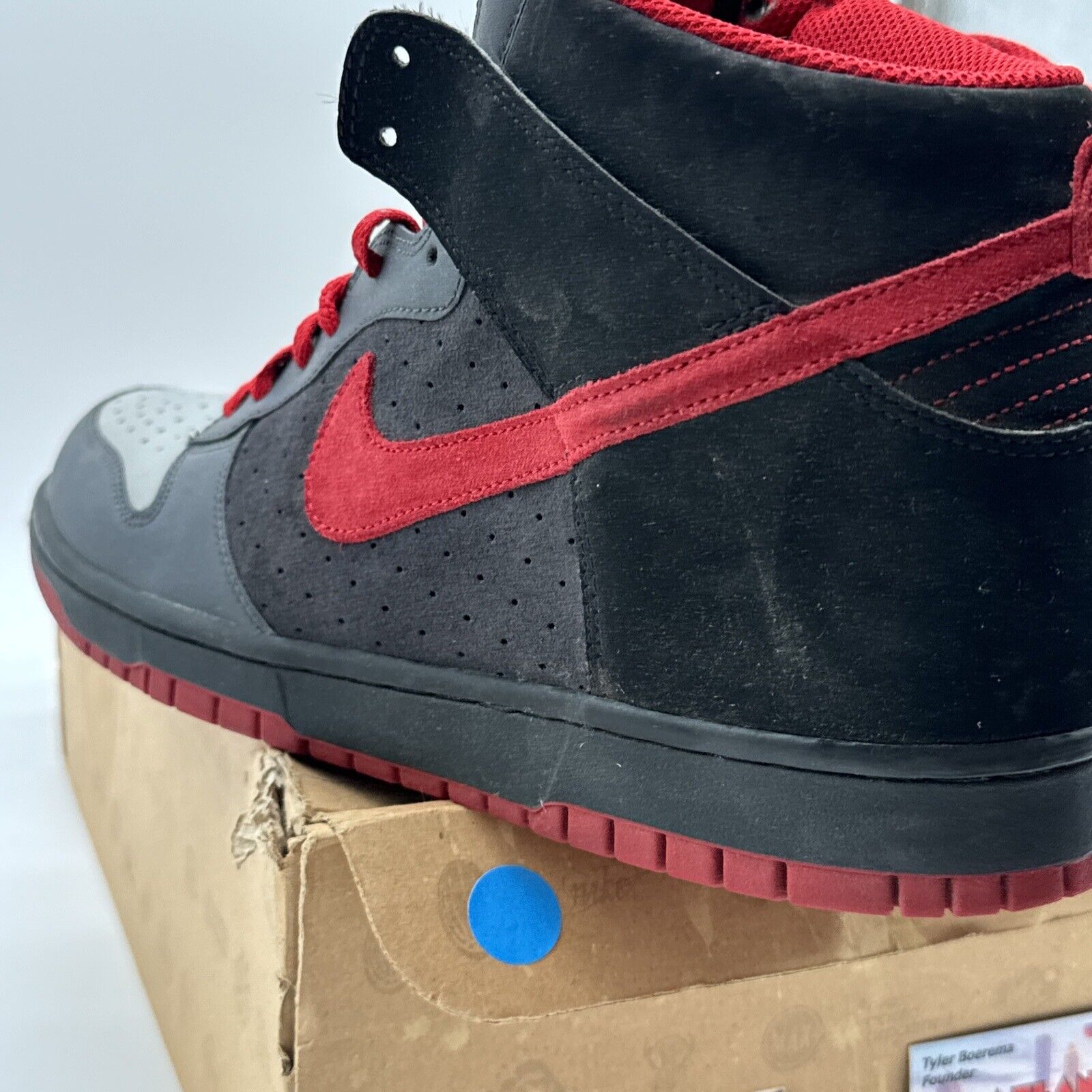 Size 11 - Nike Dunk High Gray - 317982-062 Red Suede 2008 Rare Black Bred