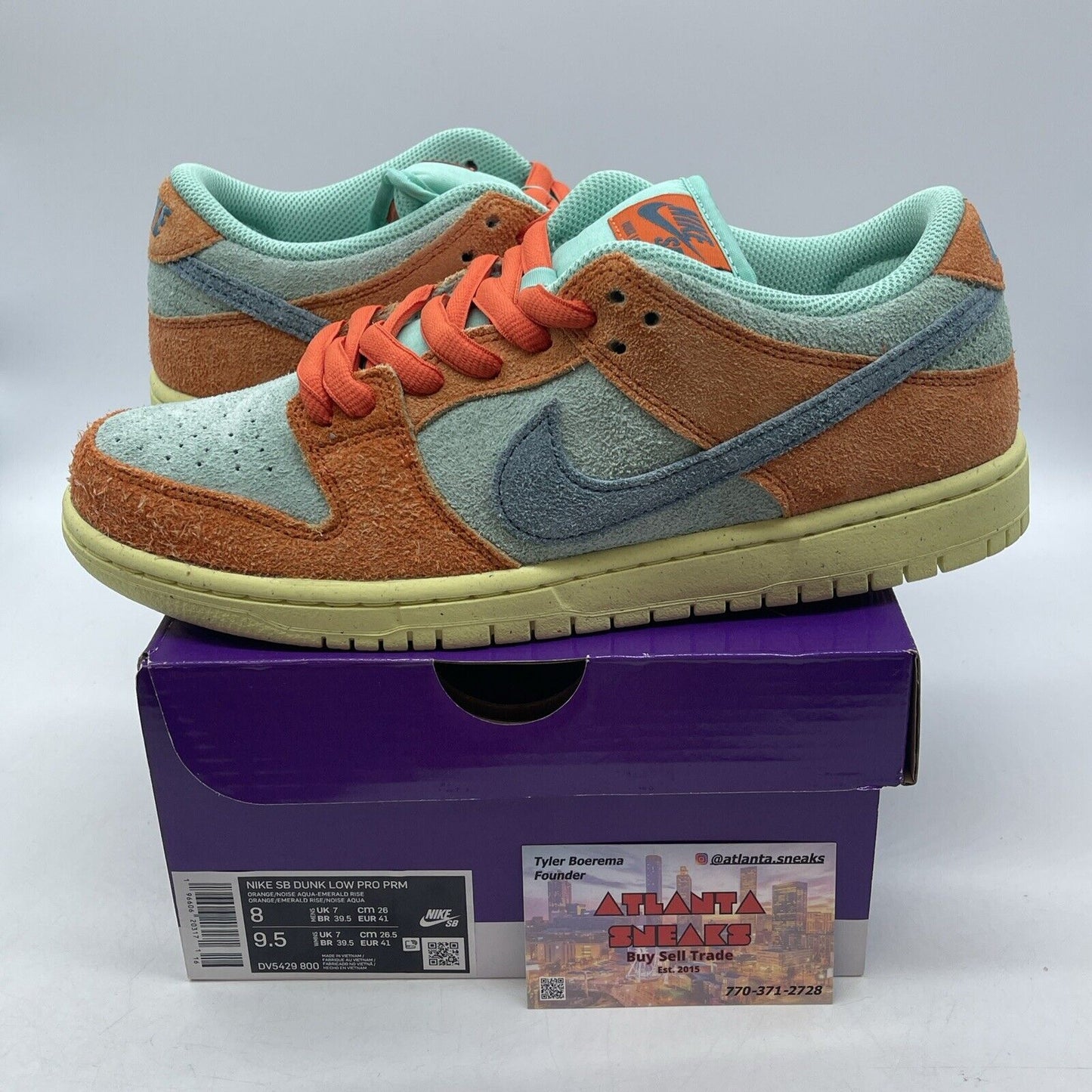 Size 8 - Nike Dunk SB Low Orange Emerald Rise Blue Yellow Suede (DV5429-800)