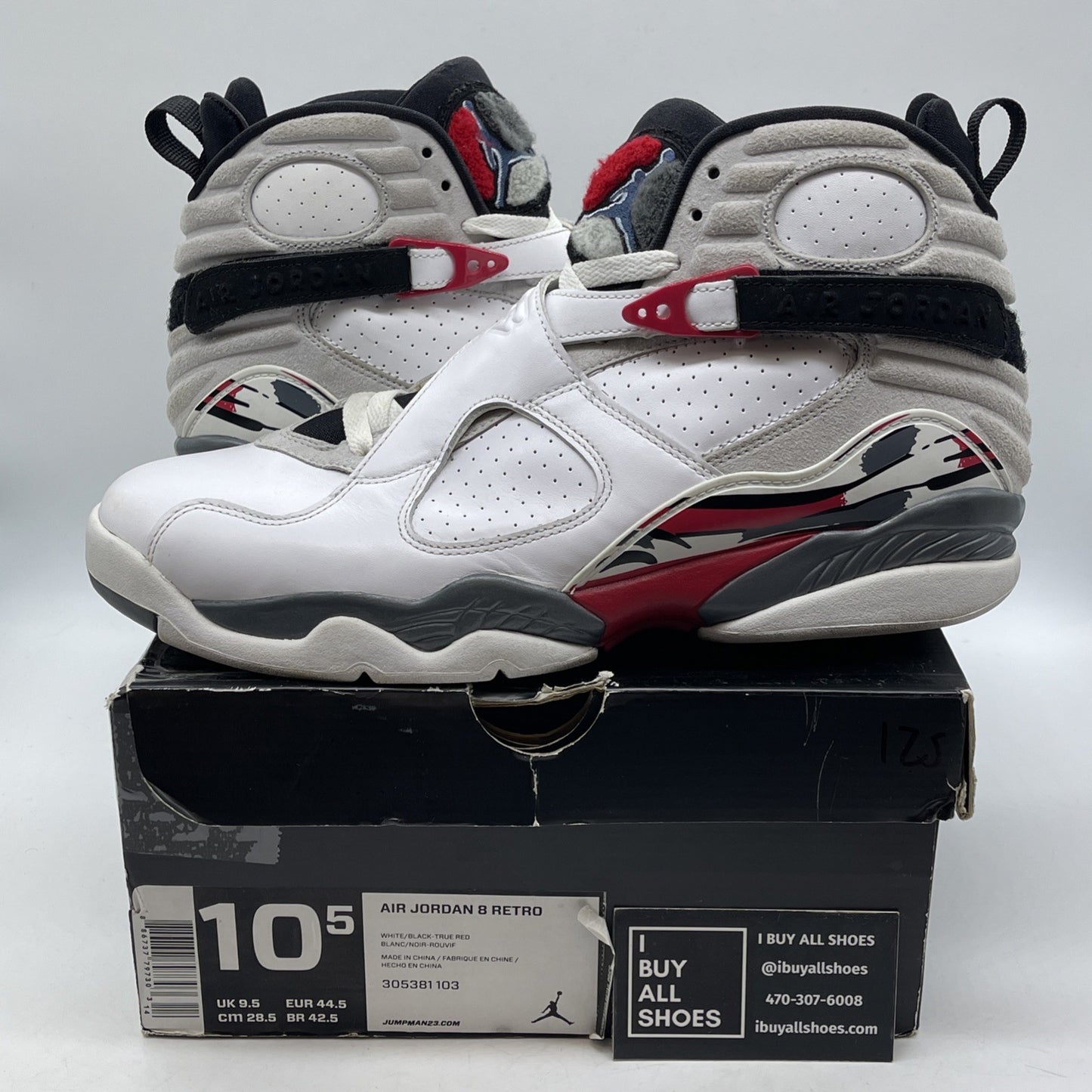 Size 10.5 - Air Jordan 8 Retro 2008 Countdown Pack White Grey (305381-103)
