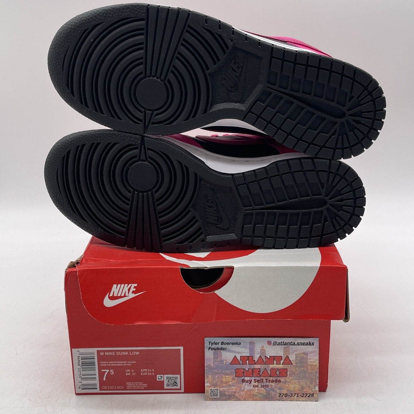 Size 7.5W - Nike Dunk Low Fierce Pink Black  White Leather (DD1503-604)