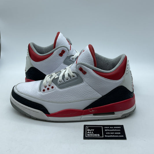 Size 12 - Air Jordan 3 Retro 2013 Fire Red White Grey Suede (136064-120)