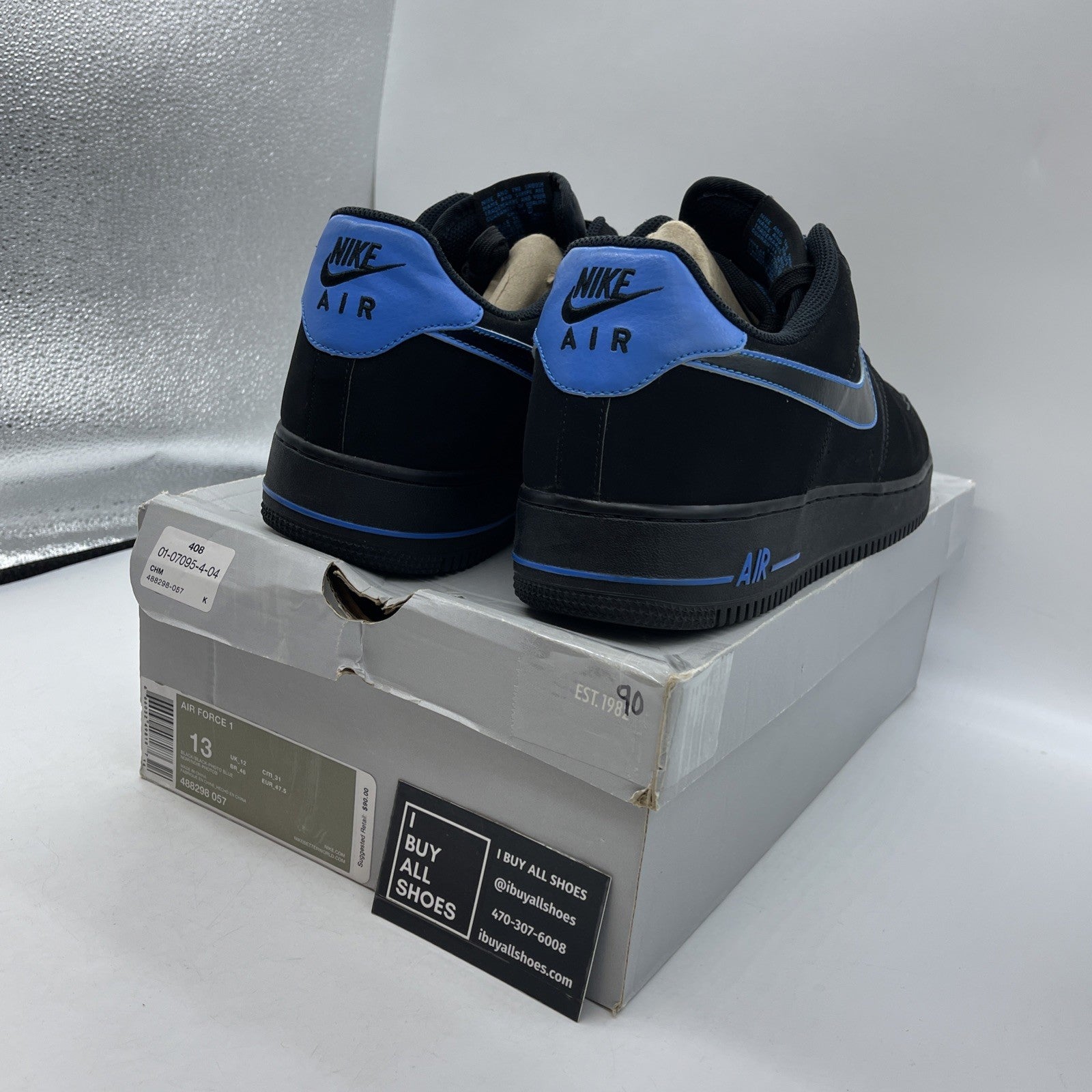 Size 13 - Nike Air Force 1 Low Black Photo Blue (488298-057)