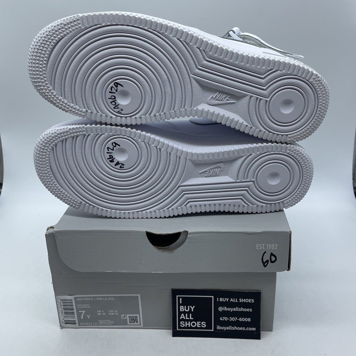 Size 7Y (GS) - Nike Air Force 1 LE Mid Triple White (DH2933-111)