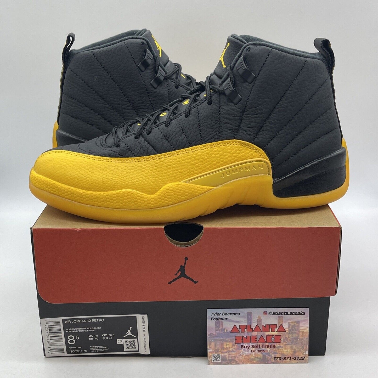 Size 8.5 - Jordan 12 Retro University Gold Yellow Black Leather (130690-070)