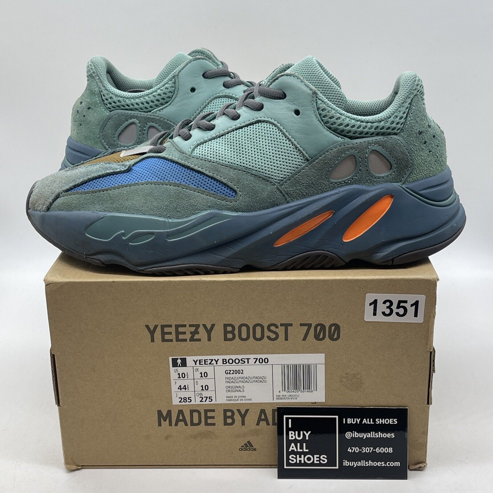 Size 10.5 - adidas Yeezy Boost 700 Faded Azure Blue Orange Suede Leather -GZ2002