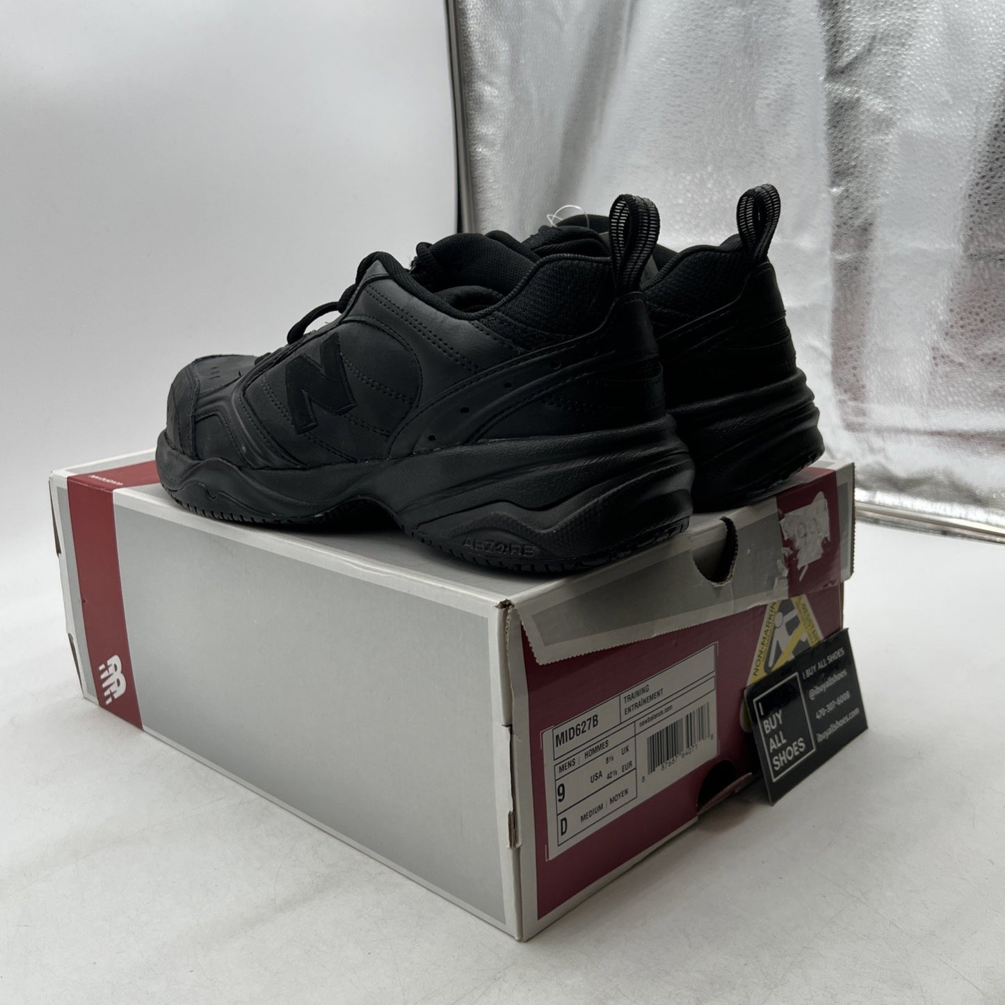 Size 9 - New Balance Steel Toe 627 Leather Triple Black (MID627B)
