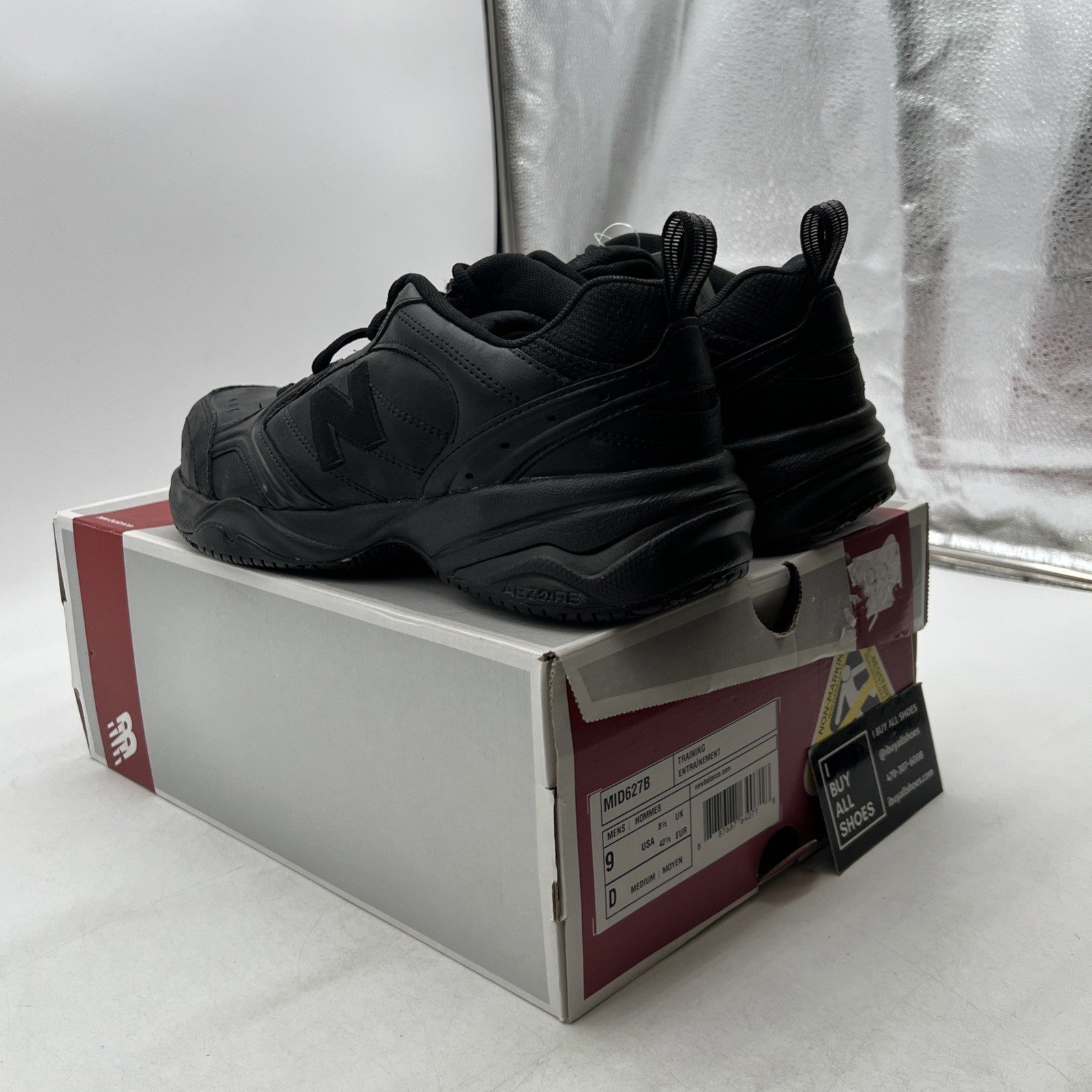 Size 9 - New Balance Steel Toe 627 Leather Triple Black (MID627B)