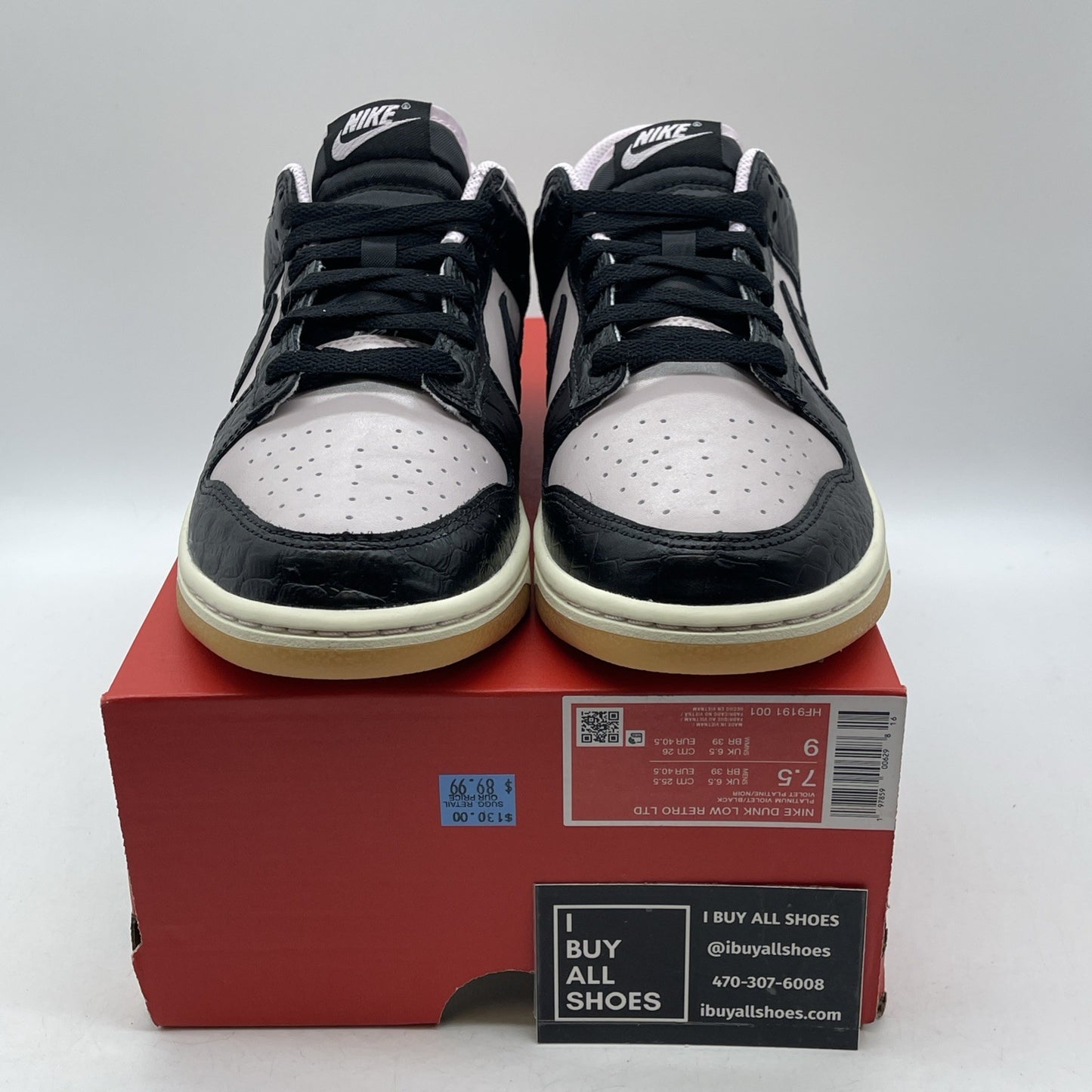 Size 7.5 - Nike Dunk Low Black Platinum Violet Croc Purple Black (HF9191-001)