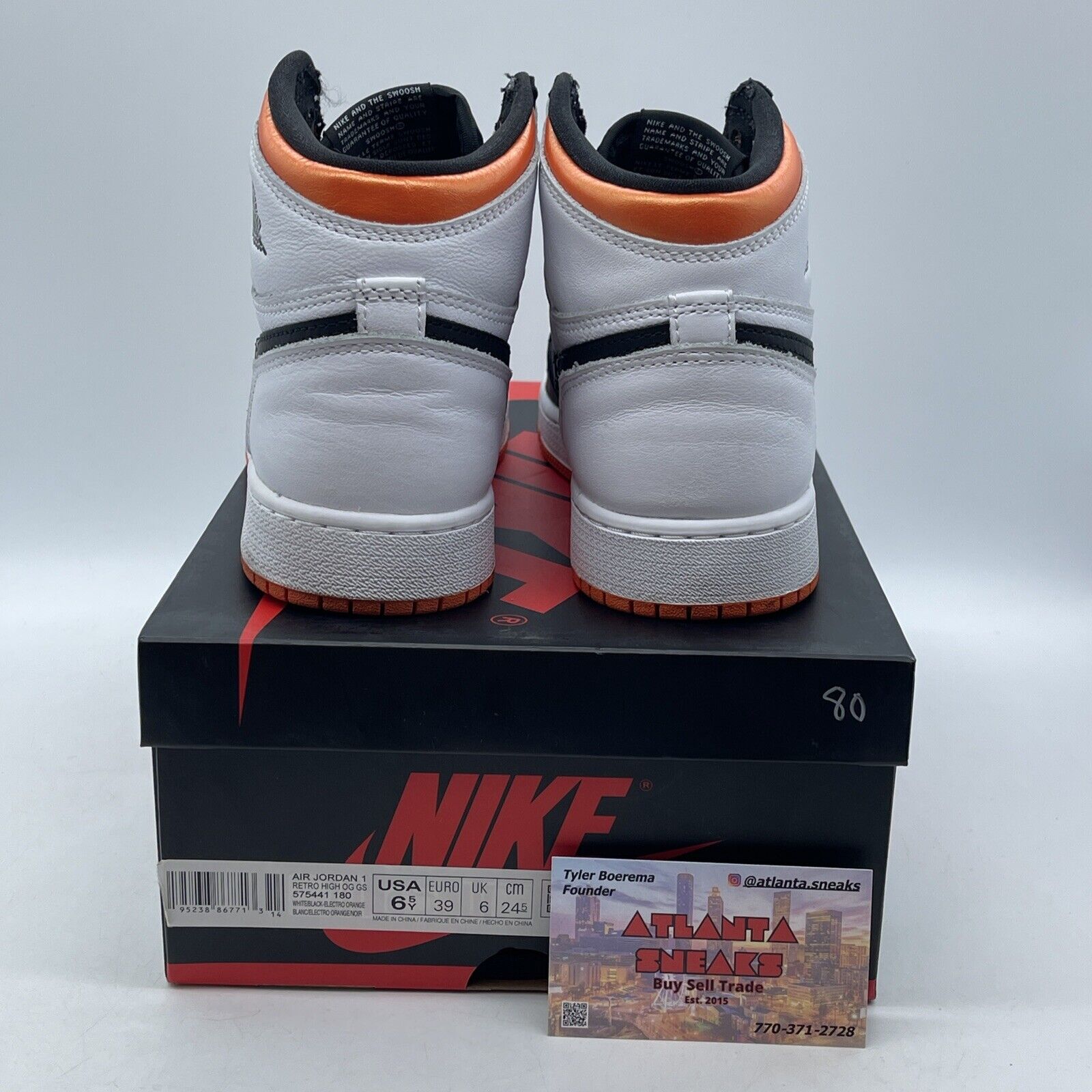 Size 6.5Y - Jordan 1 Retro High Electro Orange White Black Leather (575441-180)