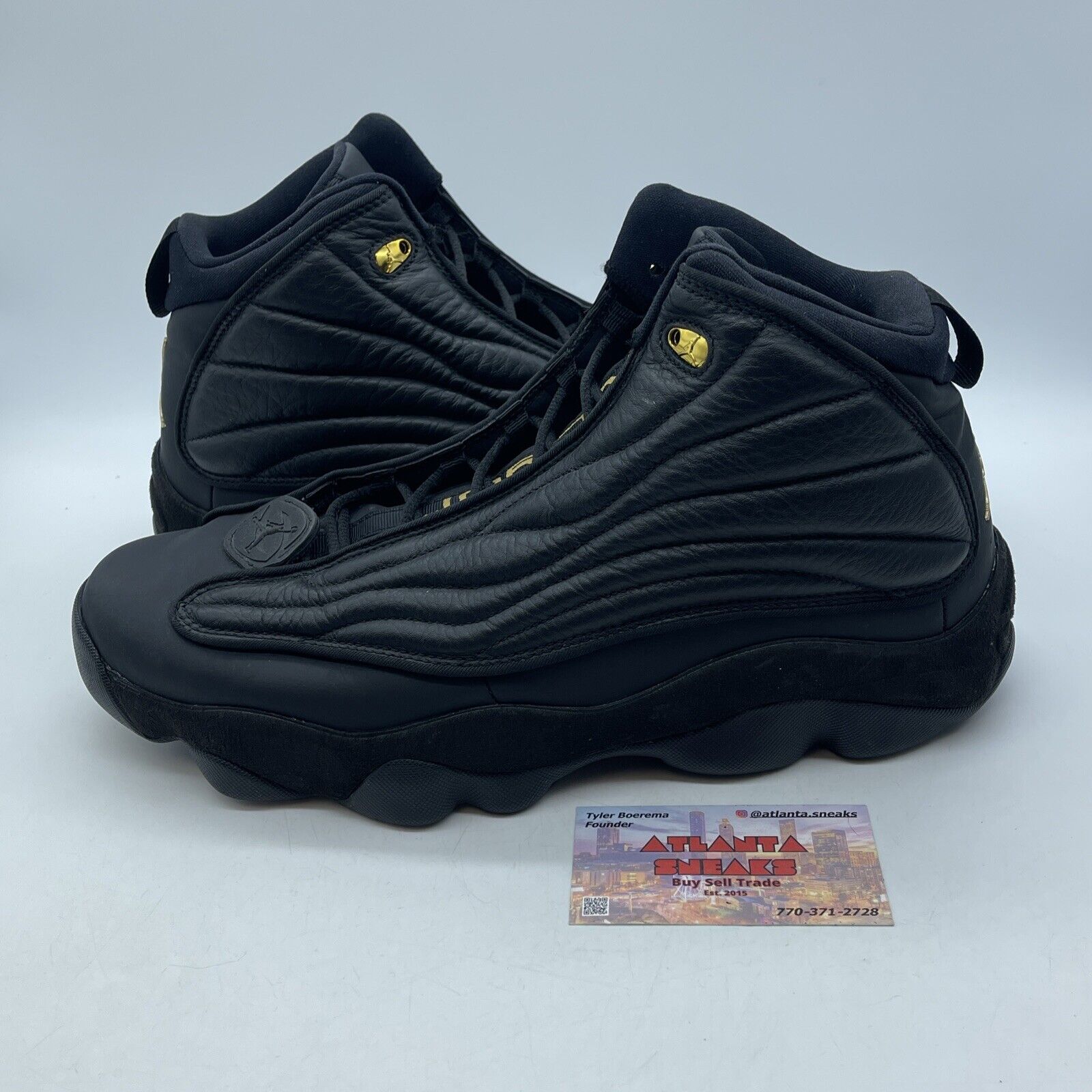 Size 12 - Jordan Pro Strong Black Metallic Gold Black Leather Suede (407285-010)