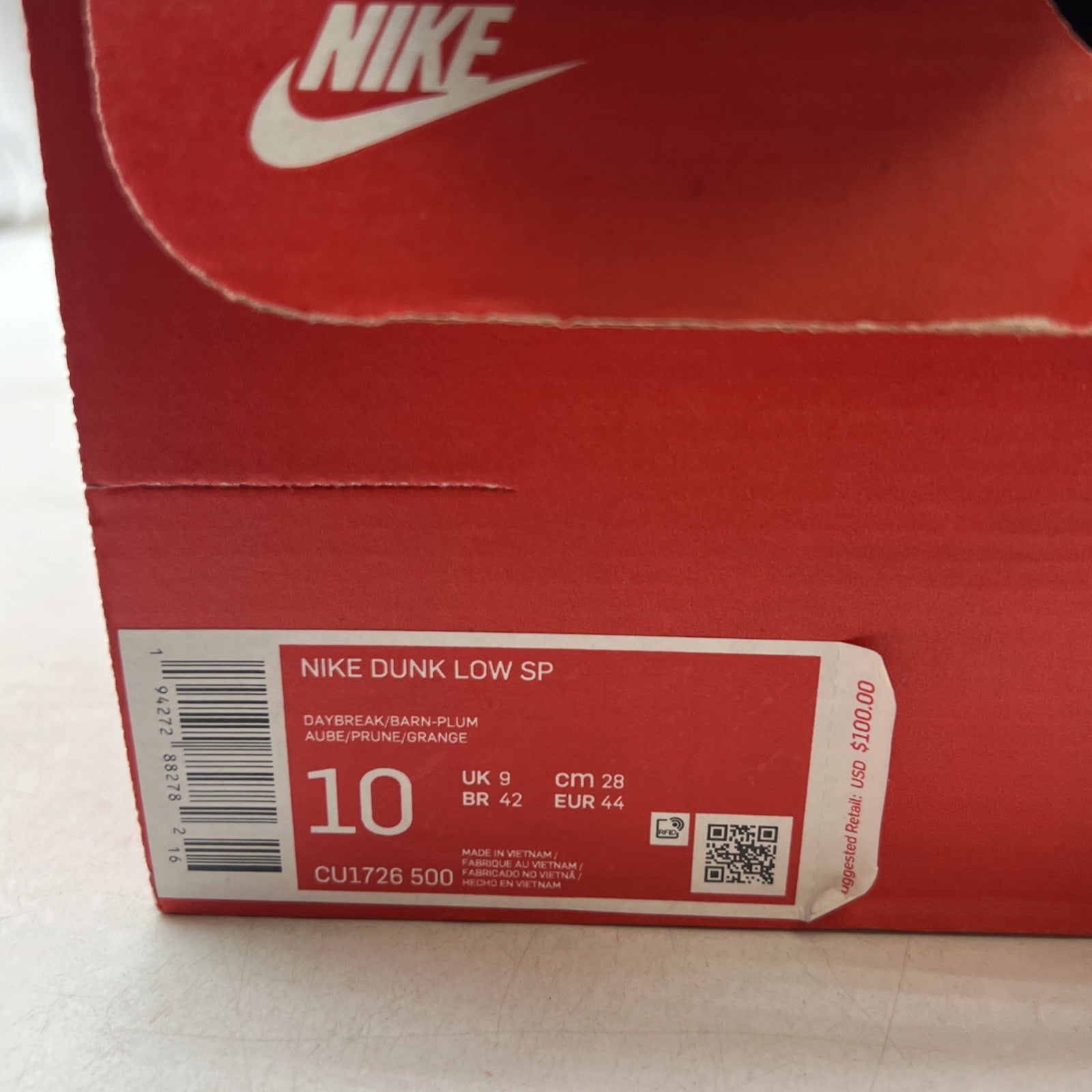 Size 10 - Nike Dunk Retro Vol. 1 SP 2020 Low Plum (CU1726-500)