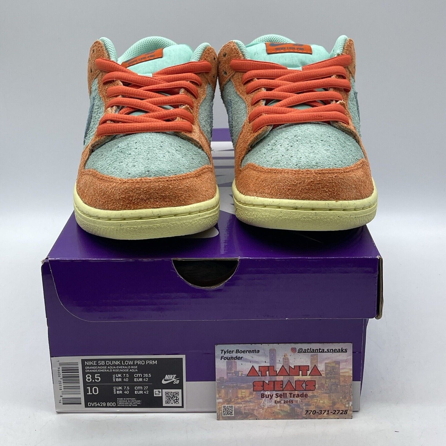 Size 8.5 - Nike Dunk SB Low Orange Emerald Rise Blue Yellow Suede (DV5429-800)