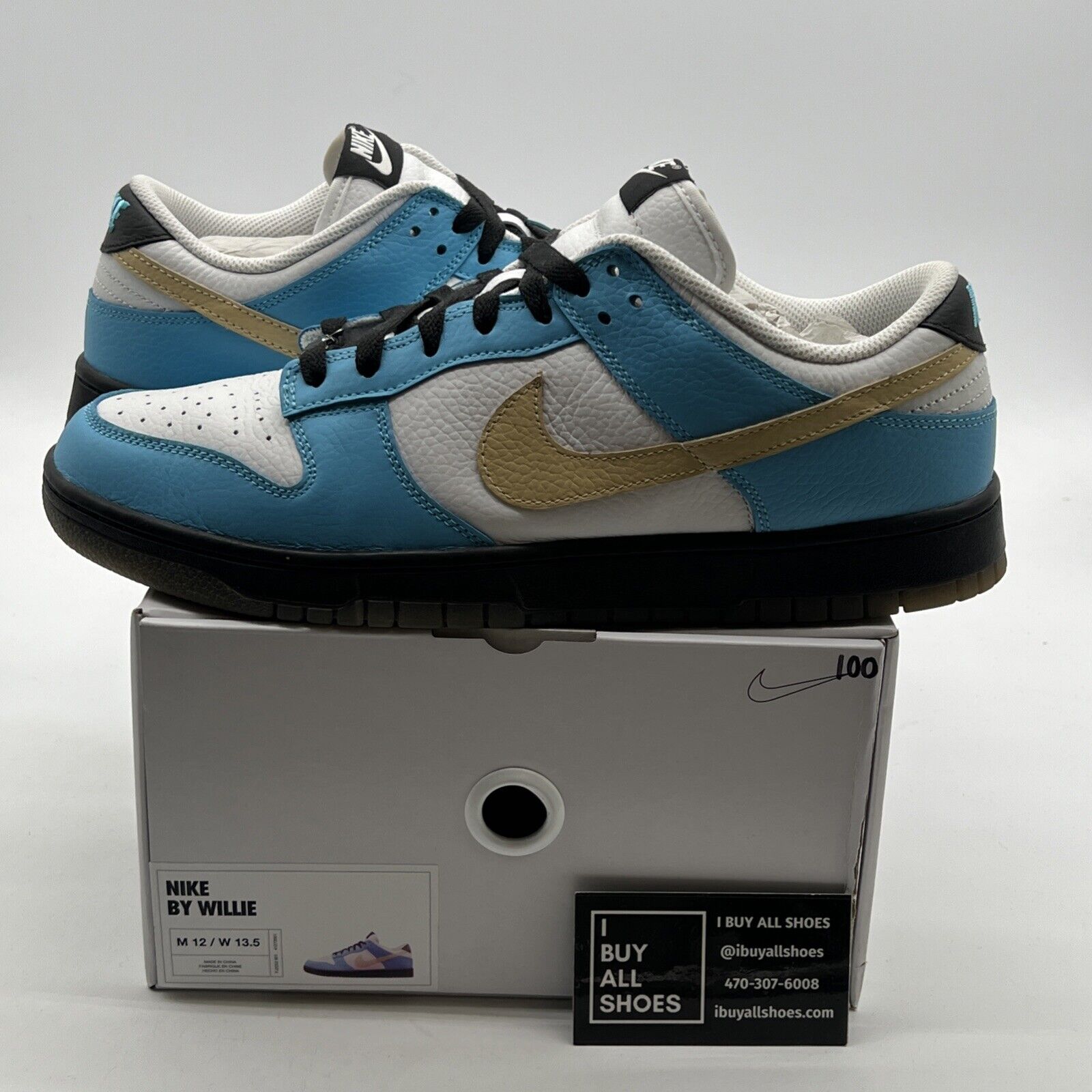 Size 12 - Nike Dunk Low By You Turquoise/Black/Cream Swoosh