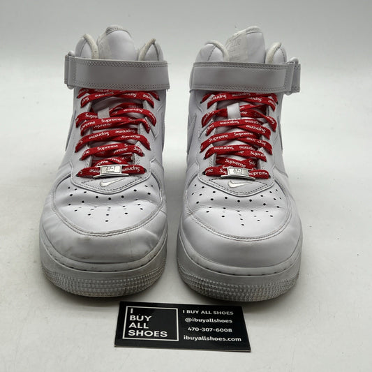 Size 10 - Nike Supreme x Air Force 1 Mid Box Logo - Triple White (FZ8784-100)