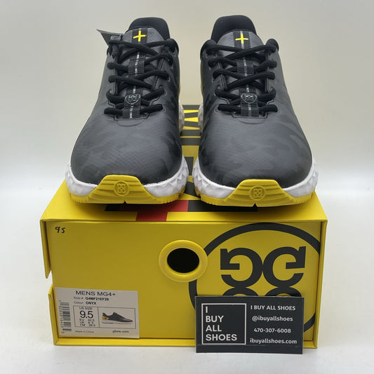 Size 9.5 - G/FORE G4 MG4+ Onyx Camo Golf Shoes Yellow Black Leather (G4MF21EF29)
