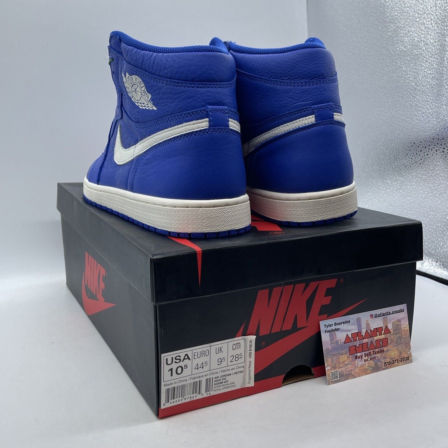 Size 10.5 - Air Jordan 1 Retro OG High Hyper Royal White Leather (555088-401)