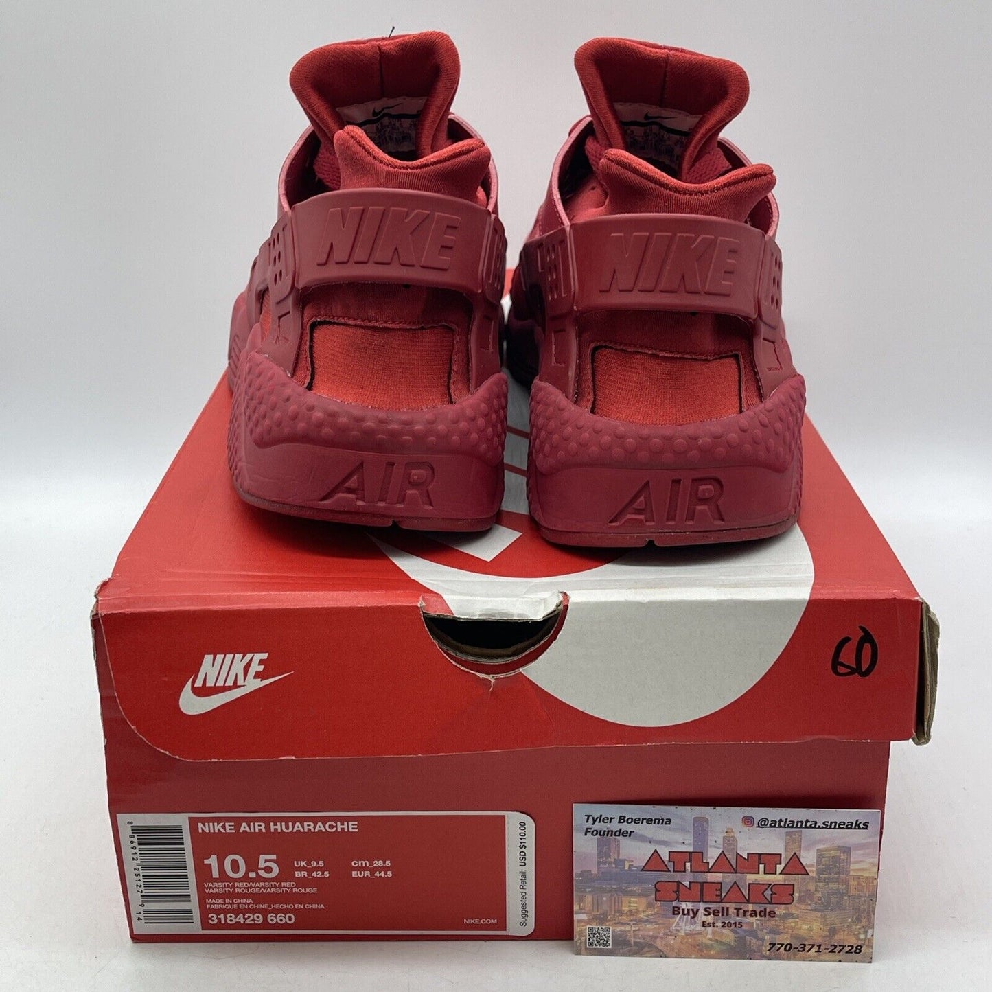 Size 10.5 - Nike Air Huarache Triple Red Suede Leather (318429-660)