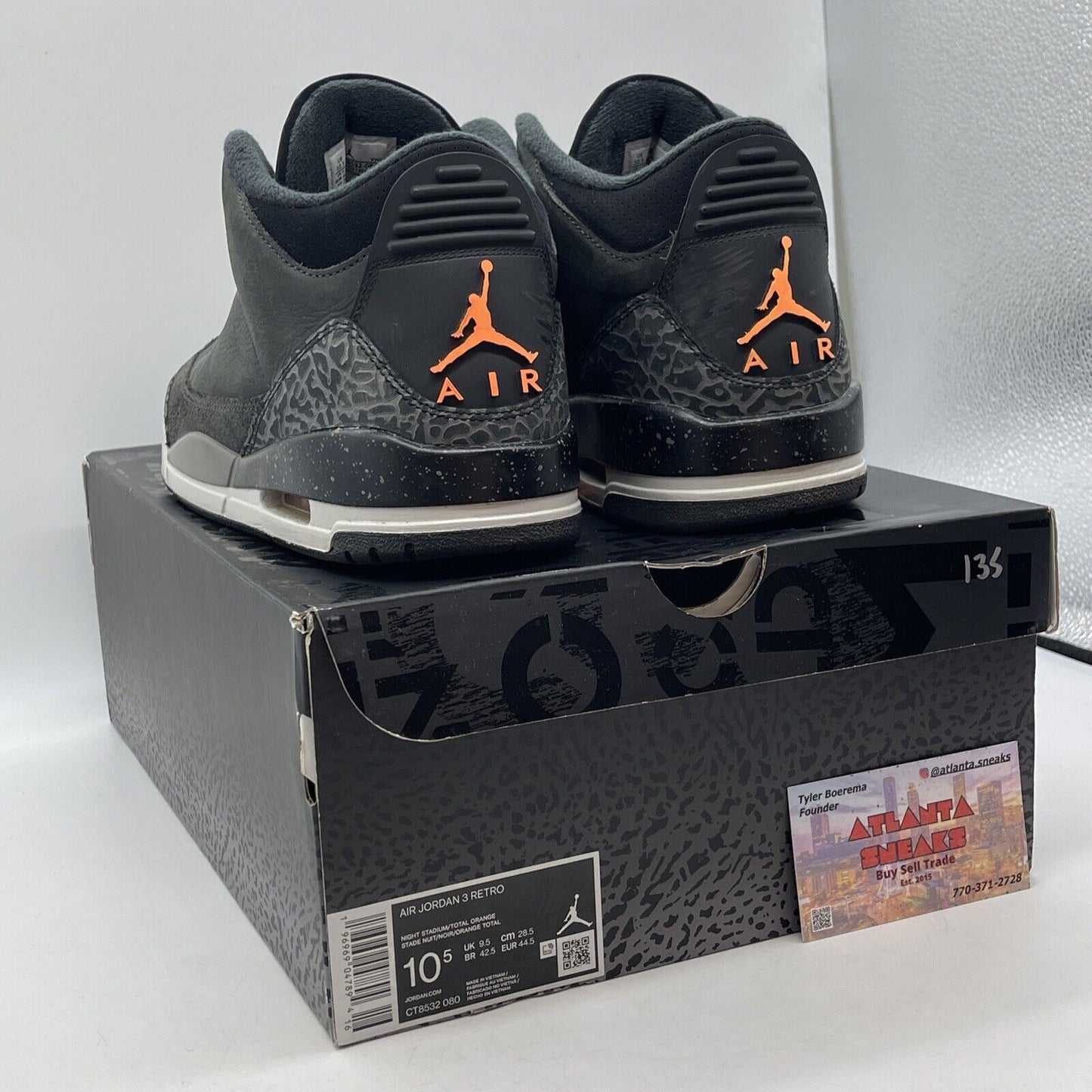 Size 10.5 - Air Jordan 3 Fear Black Grey Orange Suede Leather (CR8532-080