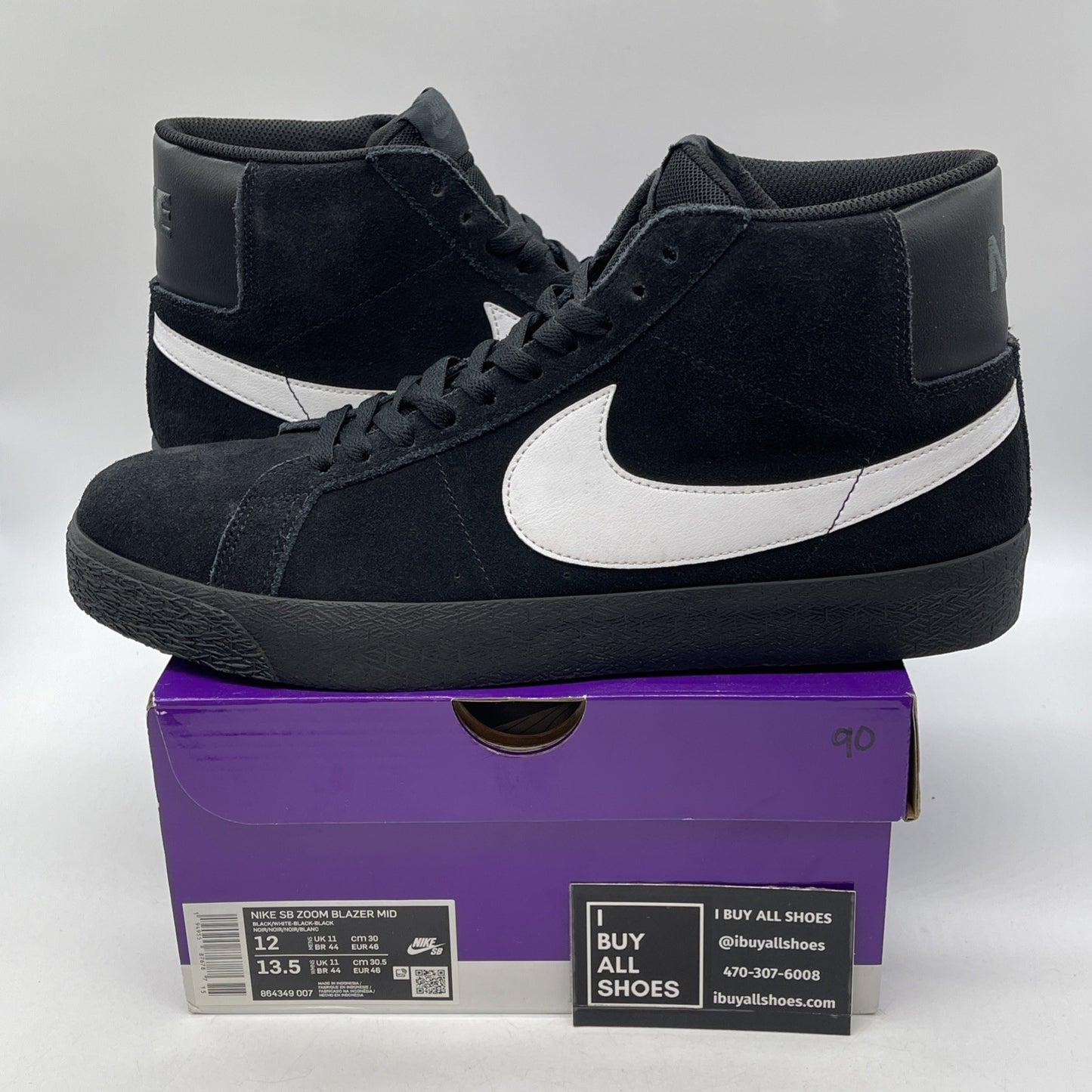 Size 12 - Nike Zoom Blazer SB Mid Black White Suede Leather (864349-007)