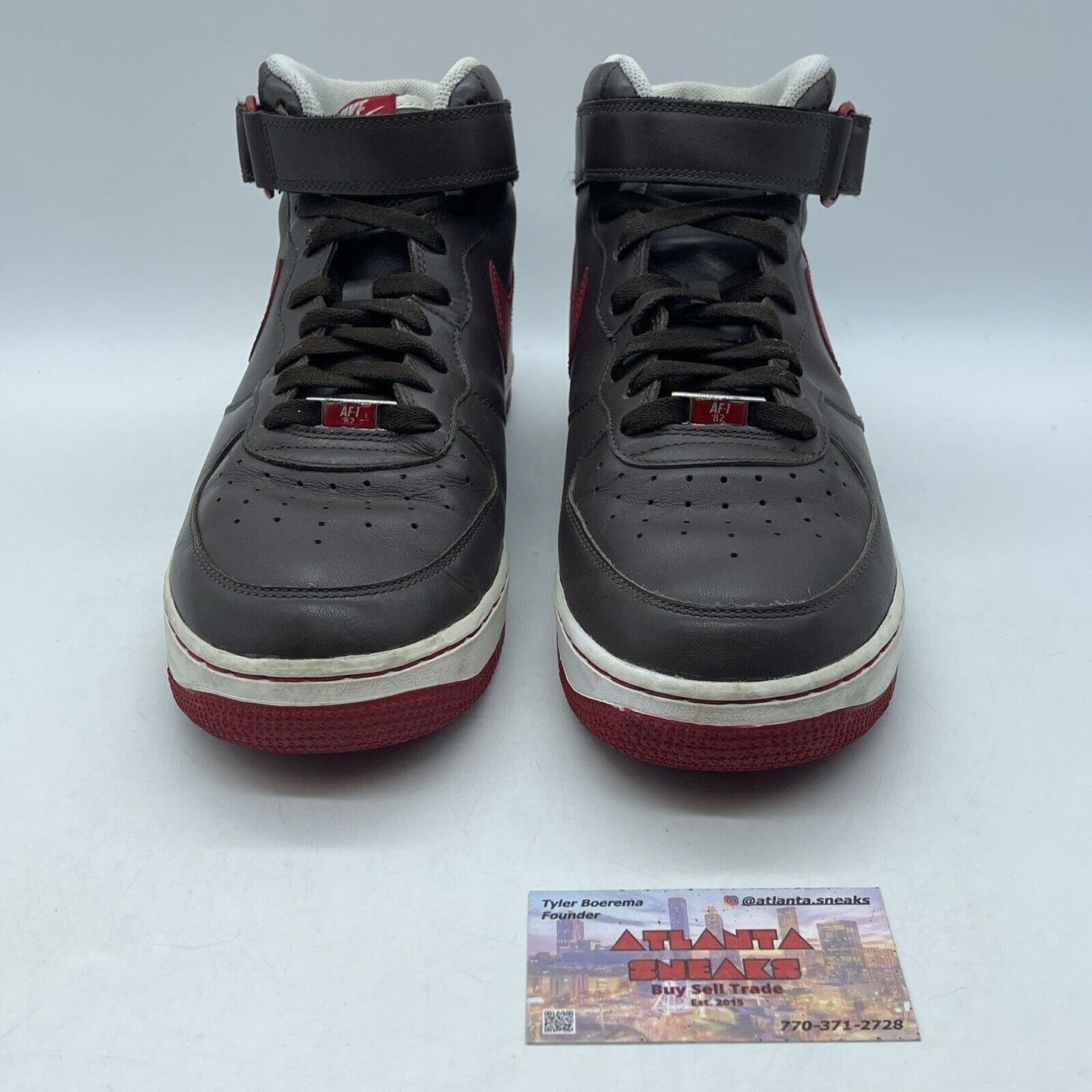 Size 10 - Nike Air Force 1 07 Players Mid Brown White Red Leather (315091-261)