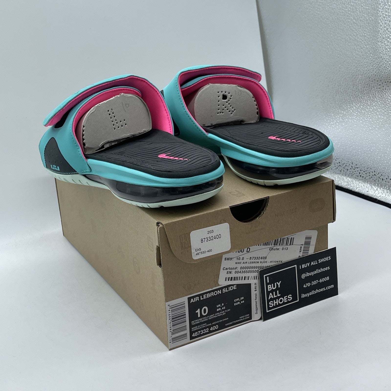 Size 10 - Nike Air LeBron Slide 'South Beach' Suede Leather (487332-400)