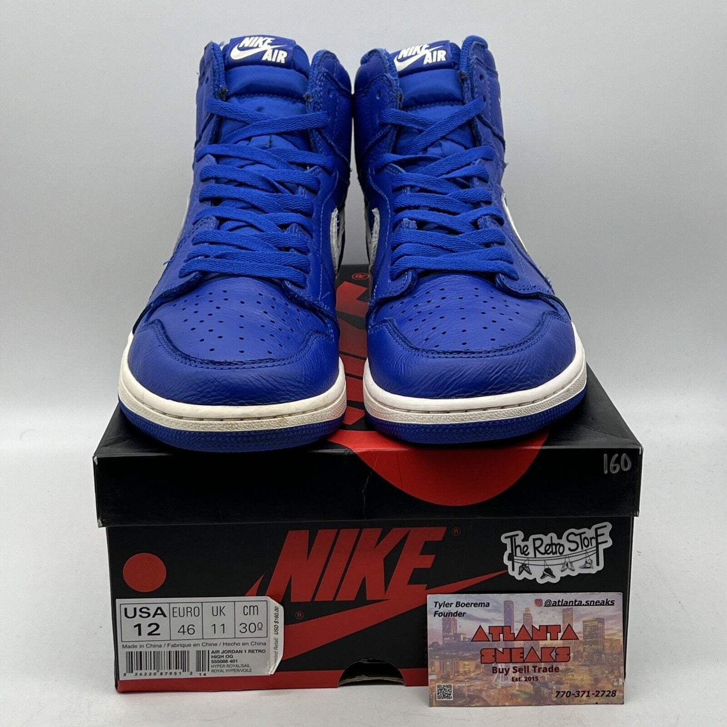 Size 12 - Air Jordan 1 Retro OG High Hyper Royal Blue White Leather (555088-401)