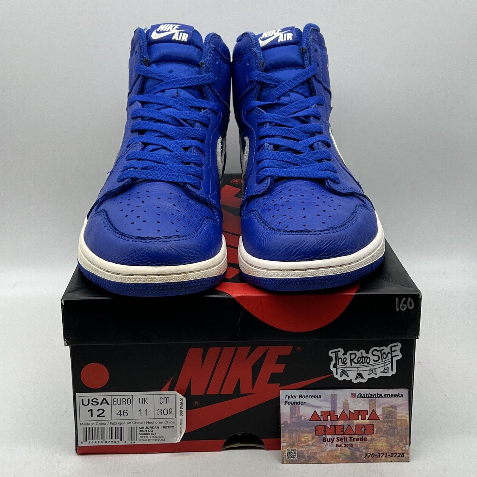 Size 12 - Air Jordan 1 Retro OG High Hyper Royal Blue White Leather (555088-401)