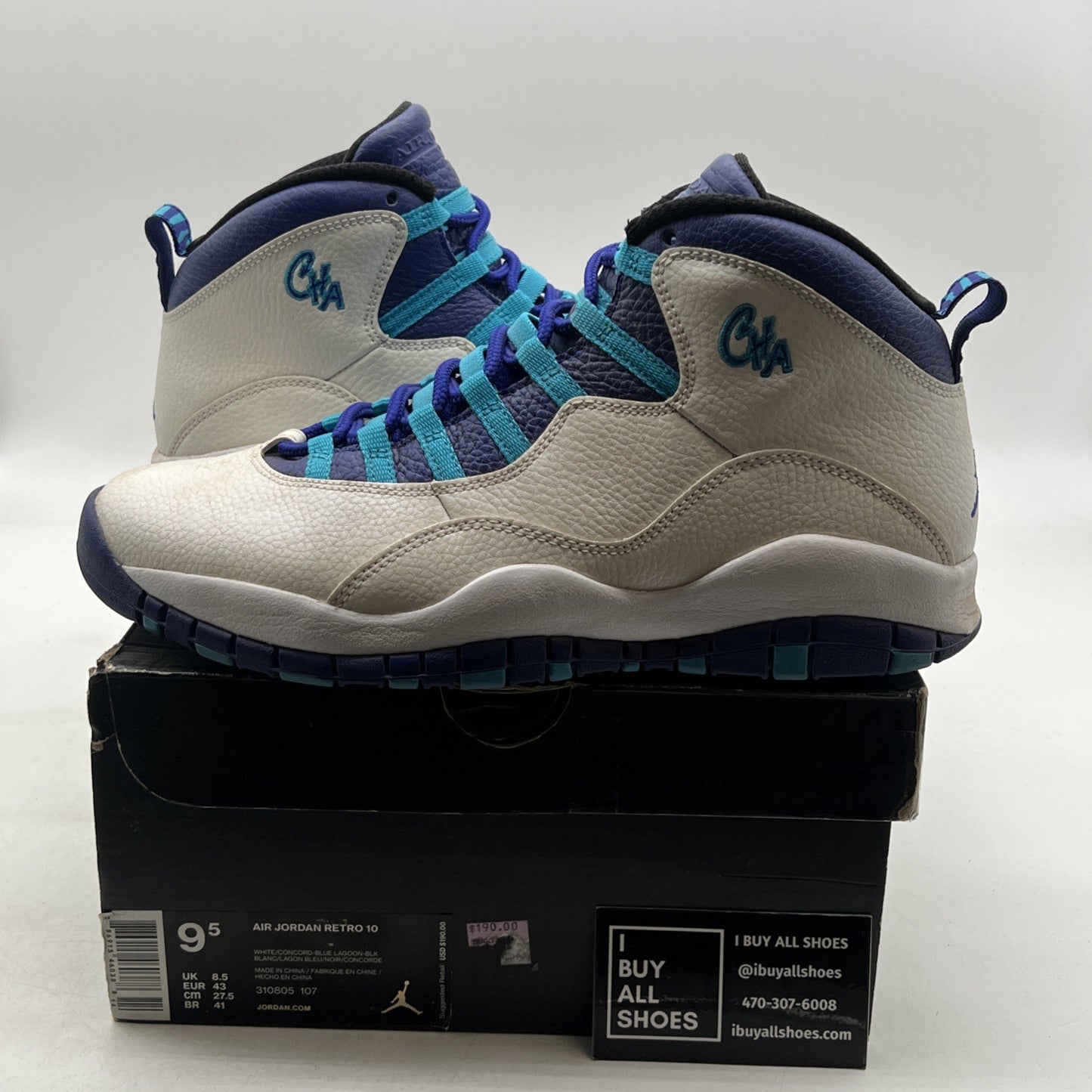 Size 9.5 - Air Jordan 10 Retro Charlotte Hornets (310805-107)