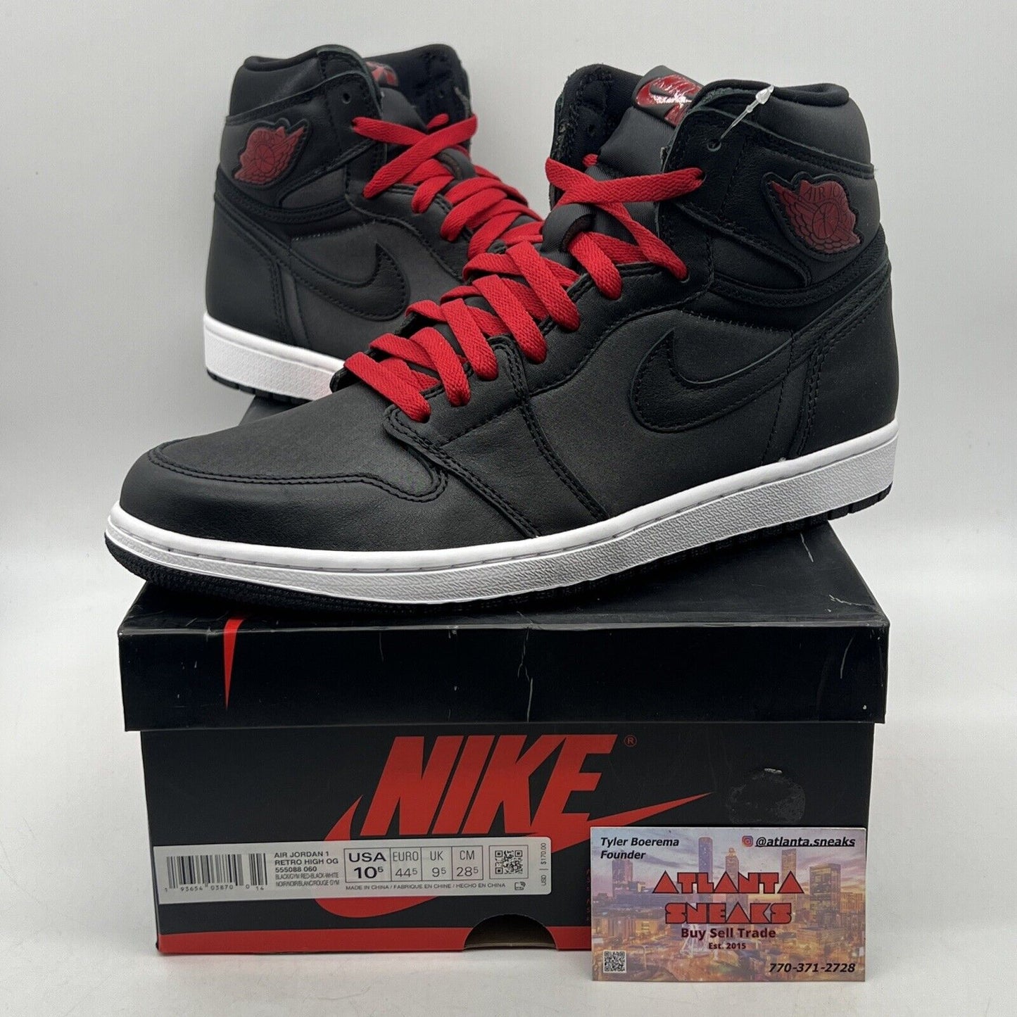 Size 10.5 - Air Jordan 1 Retro OG High Black Gym Red White (555088-060)