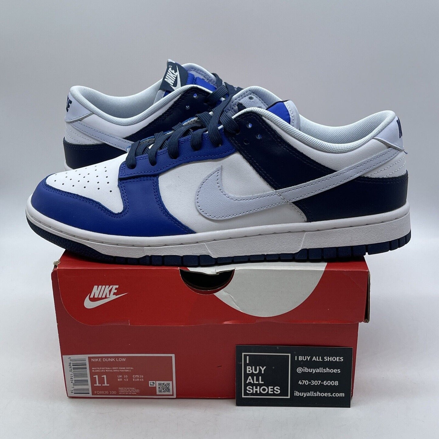 Size 11 - Nike Dunk Low Game Royal Navy Blue White Leather Suede (FQ826-100)