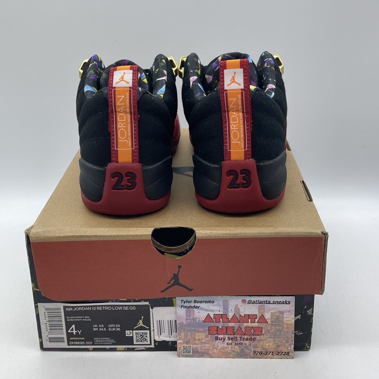Size 4Y (GS) - Jordan 12 SE Low Super Bowl Black Suede Red Leather (DH9695-001)
