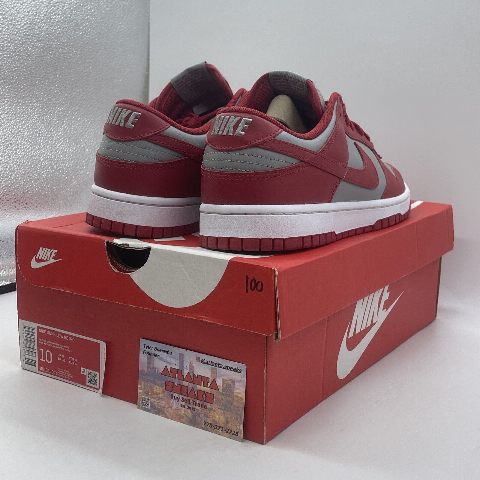 Size 10 - Nike Dunk Low SP UNLV 2021 Grey Red White Leather (DD1391-002)