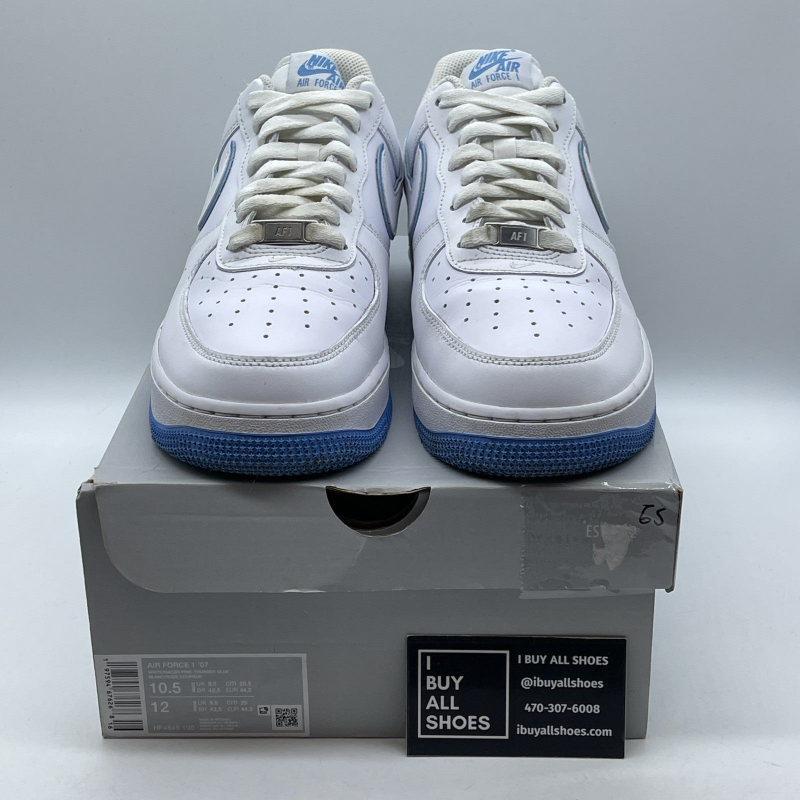 Size 10.5 - Nike Air Force 1 '07 White University Blue White (DV0788-101)