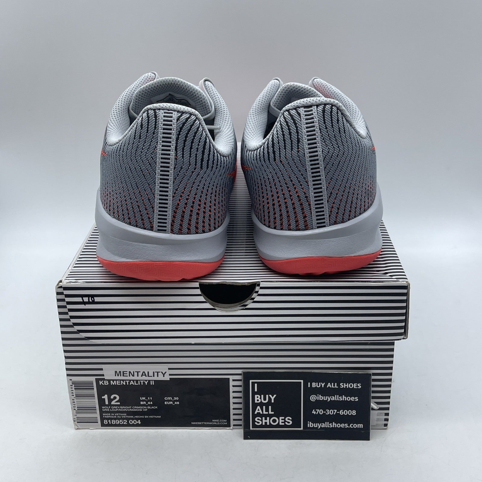 Size 12 - Nike KB Mentality 2 Wolf Grey Bright Crimson (818952-004)