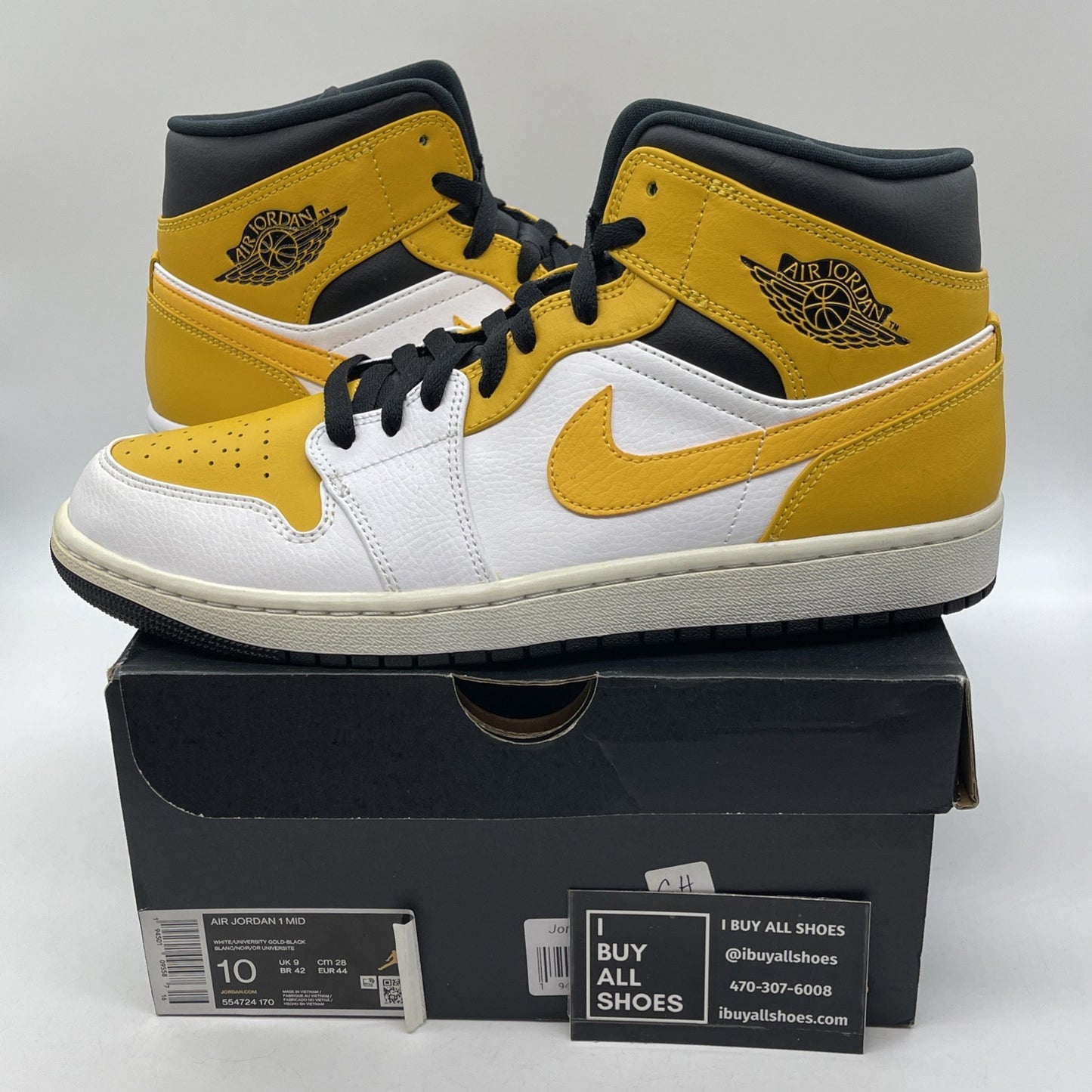 Size 10 - Air Jordan 1 Mid University Gold Yellow Black White (554724-170)